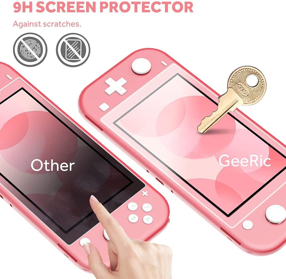 8PCS Case Compatible with Switch Lite, Carrying Case Accessories Kit, 1 Soft Silicon Case + 2 Screen Protector + 4 Thumb Caps + 1 Storage Carrying Coral - SkinNails&Makeup