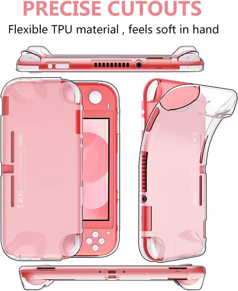 8PCS Case Compatible with Switch Lite, Carrying Case Accessories Kit, 1 Soft Silicon Case + 2 Screen Protector + 4 Thumb Caps + 1 Storage Carrying Coral - SkinNails&Makeup