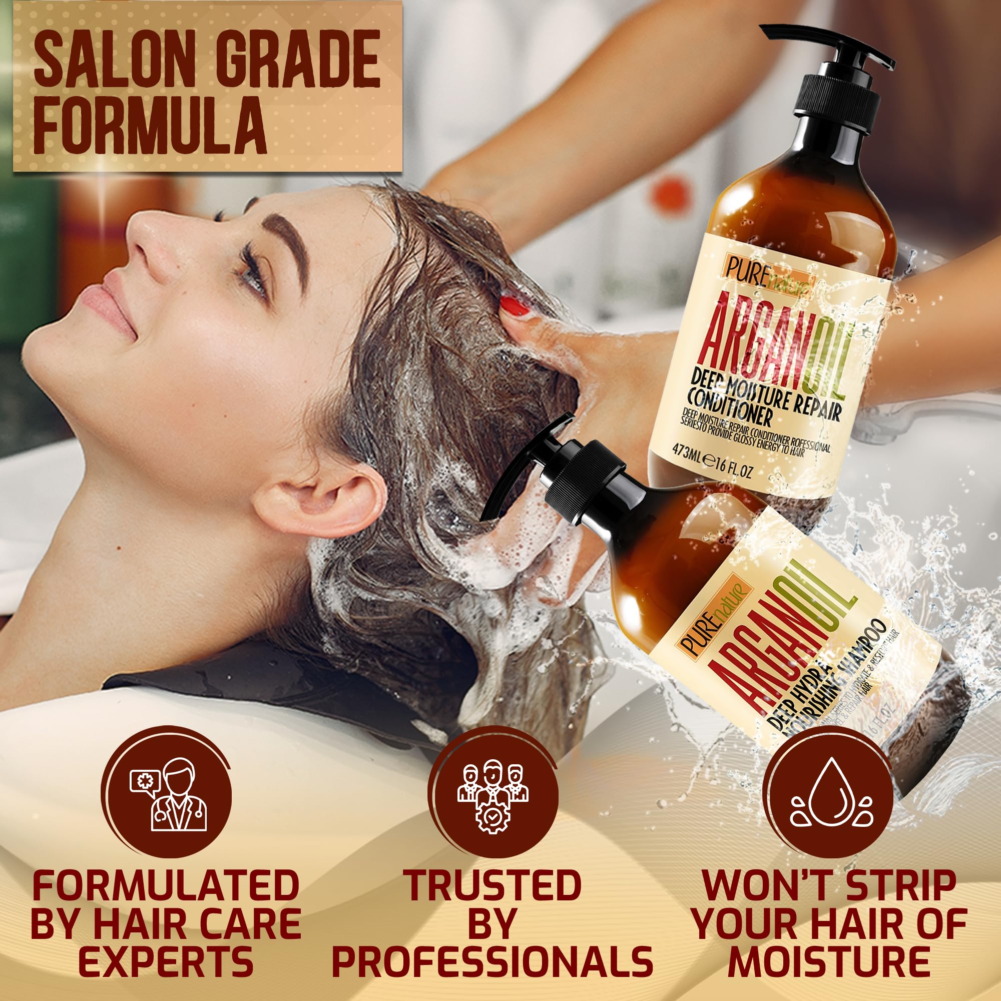 Argan Oil Shampoo and Conditioner Set - Sulfate Free Moroccan Care with Keratin - For Curly, Straight, Dry and Damaged Hair - Moisturizing, Hydrating, Anti Frizz Salon Technology - SkinNails&Makeup