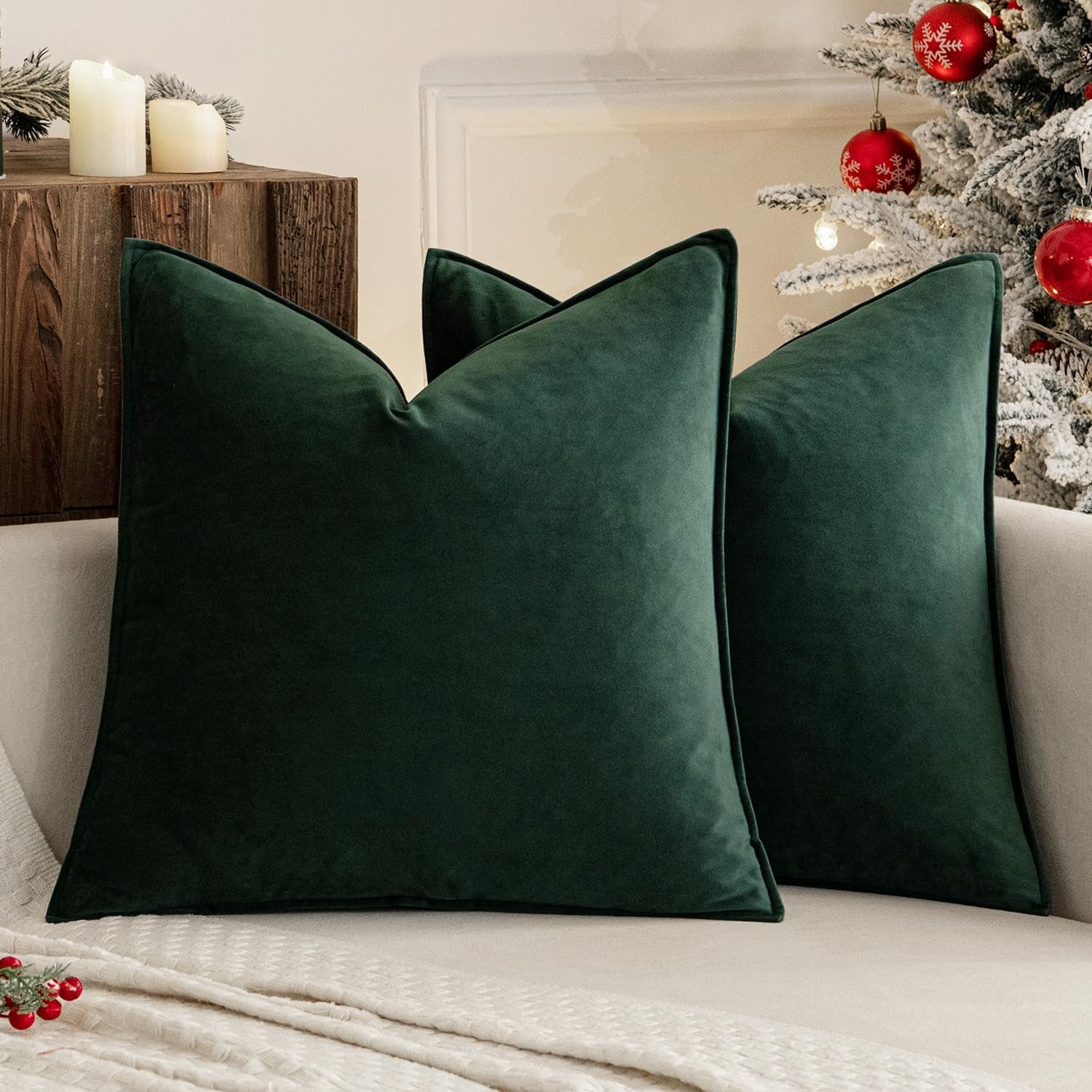 Army Green Velvet Throw Pillow Covers 20X20 Soft Decorative Solid Square Cushion Cases Pack of 2 Modern Luxury Home Decor for Couch, Sofa, Bedroom - SkinNails&Makeup