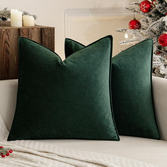 Army Green Velvet Throw Pillow Covers 20X20 Soft Decorative Solid Square Cushion Cases Pack of 2 Modern Luxury Home Decor for Couch, Sofa, Bedroom - SkinNails&Makeup