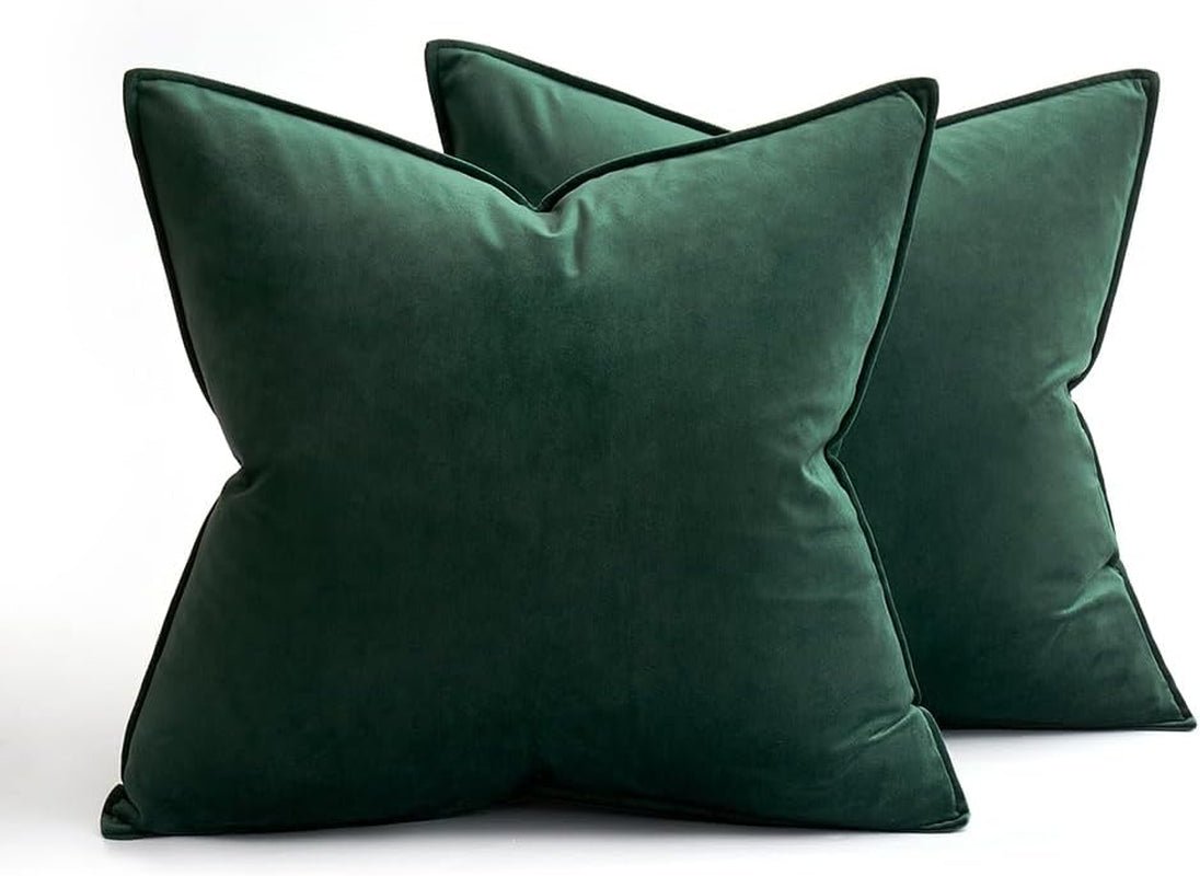 Army Green Velvet Throw Pillow Covers 20X20 Soft Decorative Solid Square Cushion Cases Pack of 2 Modern Luxury Home Decor for Couch, Sofa, Bedroom - SkinNails&Makeup