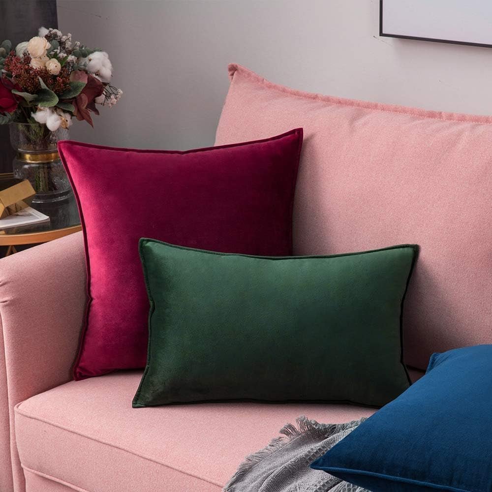 Army Green Velvet Throw Pillow Covers 20X20 Soft Decorative Solid Square Cushion Cases Pack of 2 Modern Luxury Home Decor for Couch, Sofa, Bedroom - SkinNails&Makeup