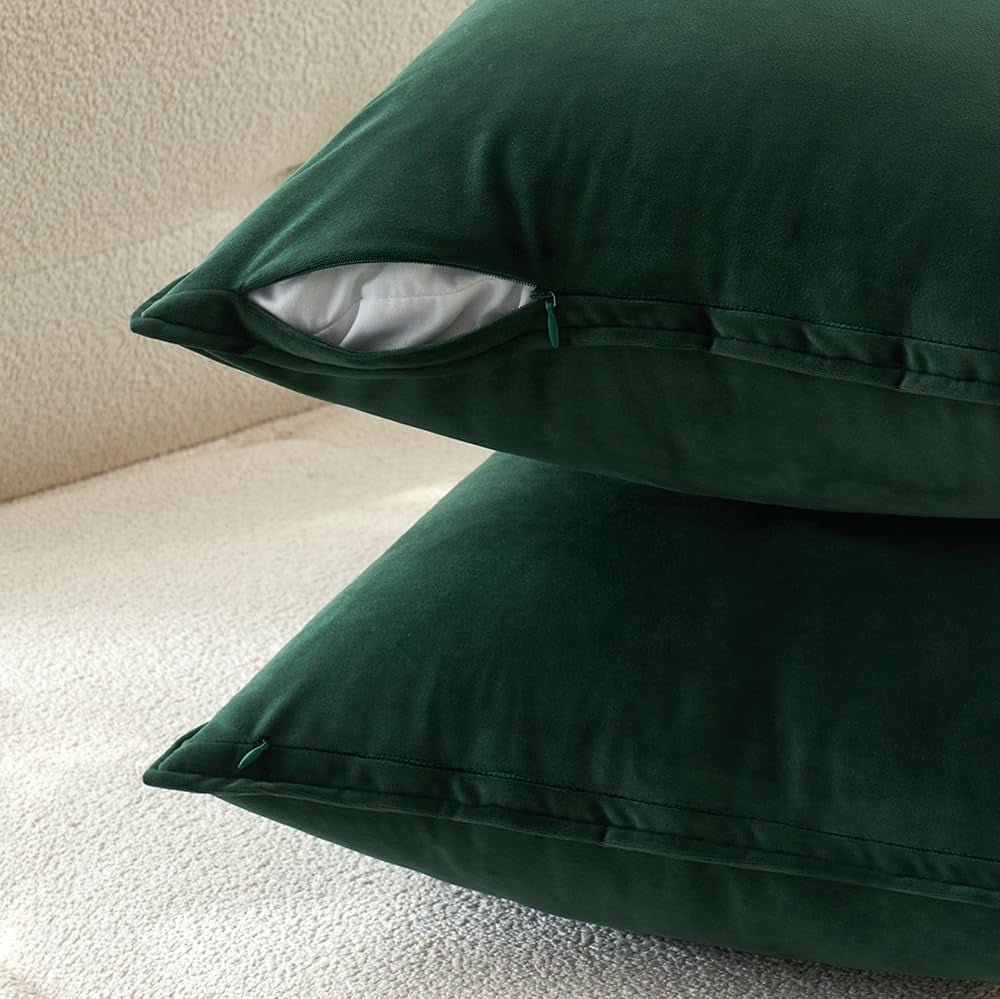 Army Green Velvet Throw Pillow Covers 20X20 Soft Decorative Solid Square Cushion Cases Pack of 2 Modern Luxury Home Decor for Couch, Sofa, Bedroom - SkinNails&Makeup