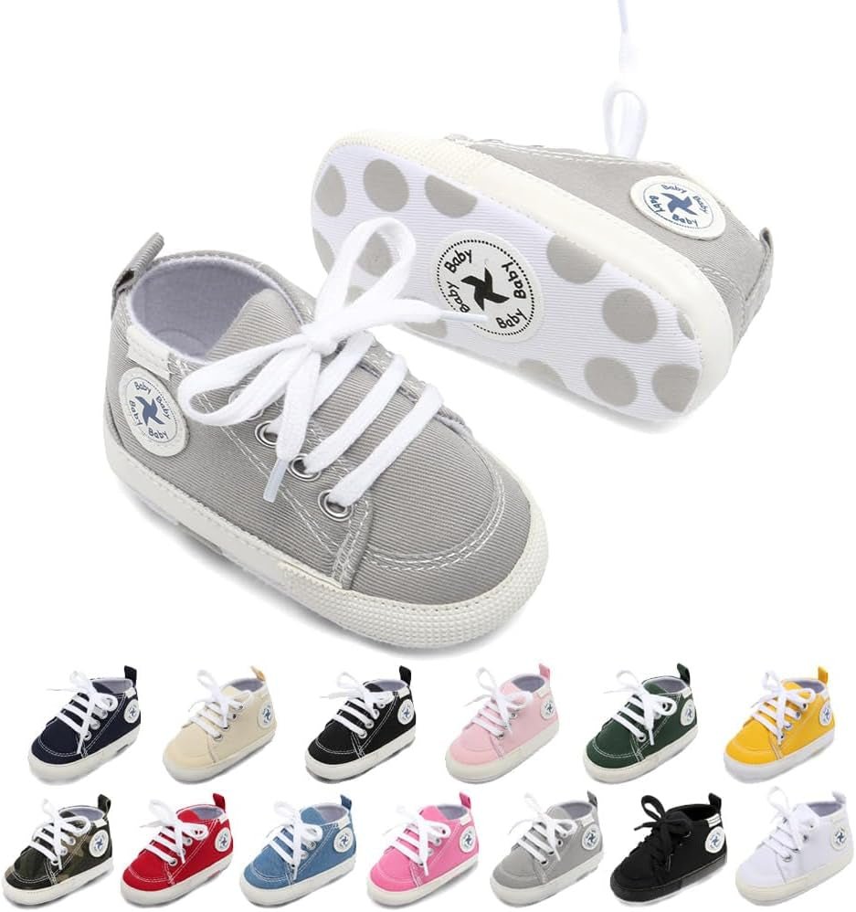 Baby Girls Boys Shoes Soft Anti - Slip Sole Newborn First Walkers High Top Canvas Denim Unisex Infant Sneaker - SkinNails&Makeup