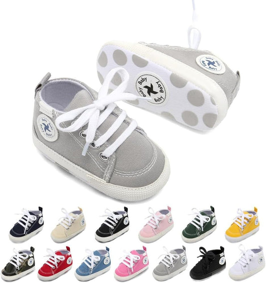 Baby Girls Boys Shoes Soft Anti - Slip Sole Newborn First Walkers High Top Canvas Denim Unisex Infant Sneaker - SkinNails&Makeup