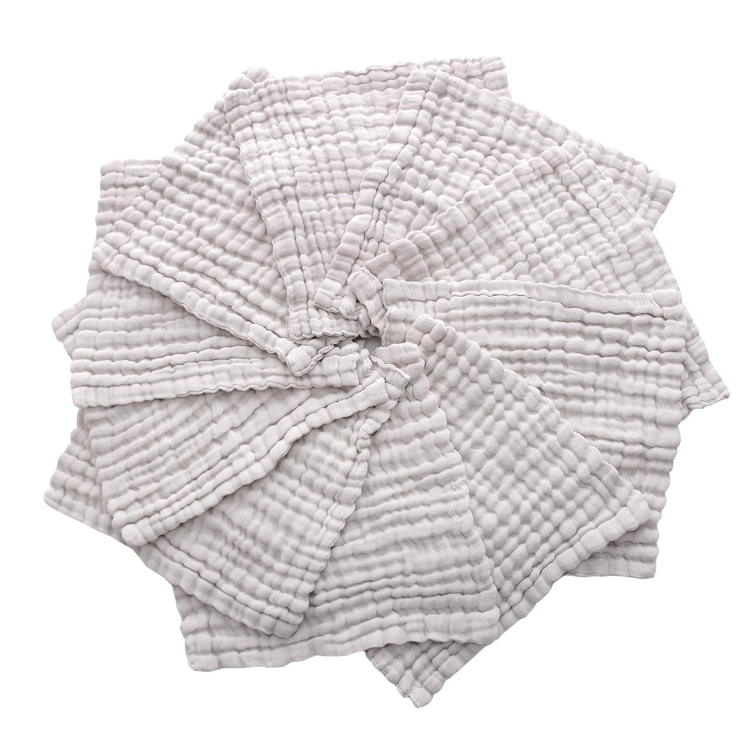 Baby Washcloths - Natural Cotton Baby Wipes - Soft Newborn Face Towel for Sensitive Skin - 10 Pack, 12X12 Inches - SkinNails&Makeup