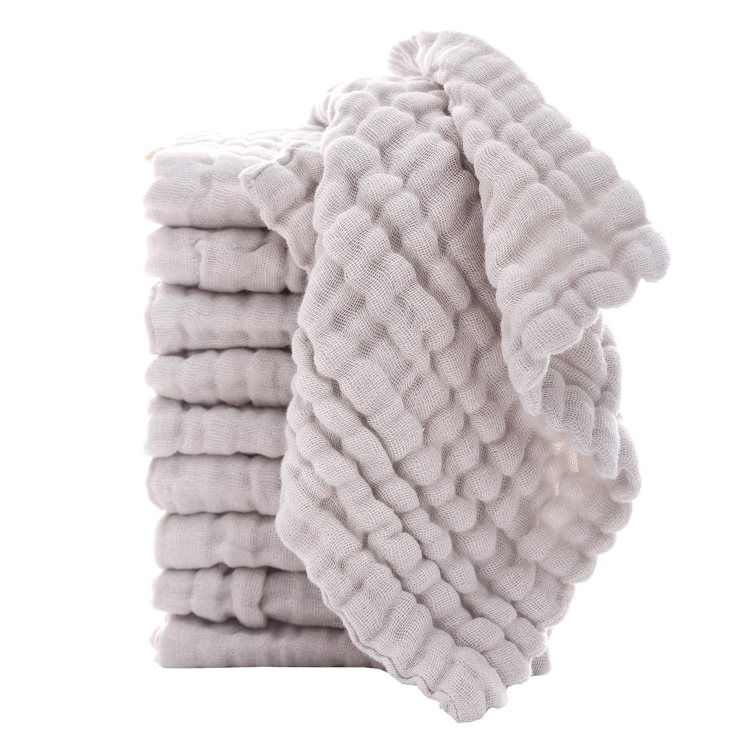 Baby Washcloths - Natural Cotton Baby Wipes - Soft Newborn Face Towel for Sensitive Skin - 10 Pack, 12X12 Inches - SkinNails&Makeup