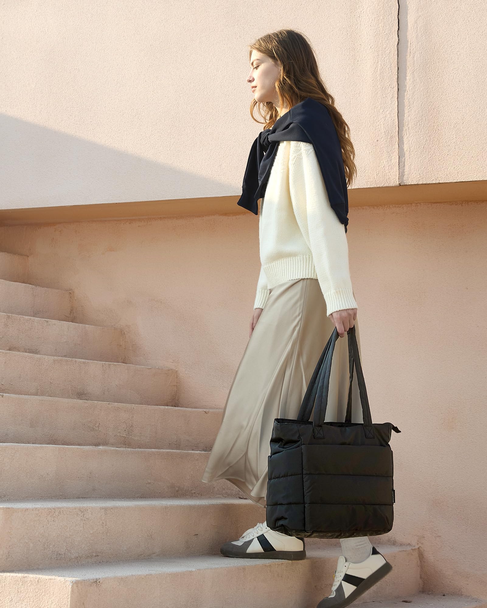 BAGSMART Tote Bag for Women, Lightweight Puffy Tote Bag with Compartments Shoulder Bag Handbag Quilted Shoulder Bag Handbag for Travel, Work, Beach, Gym, Shop (Black) - SkinNails&Makeup