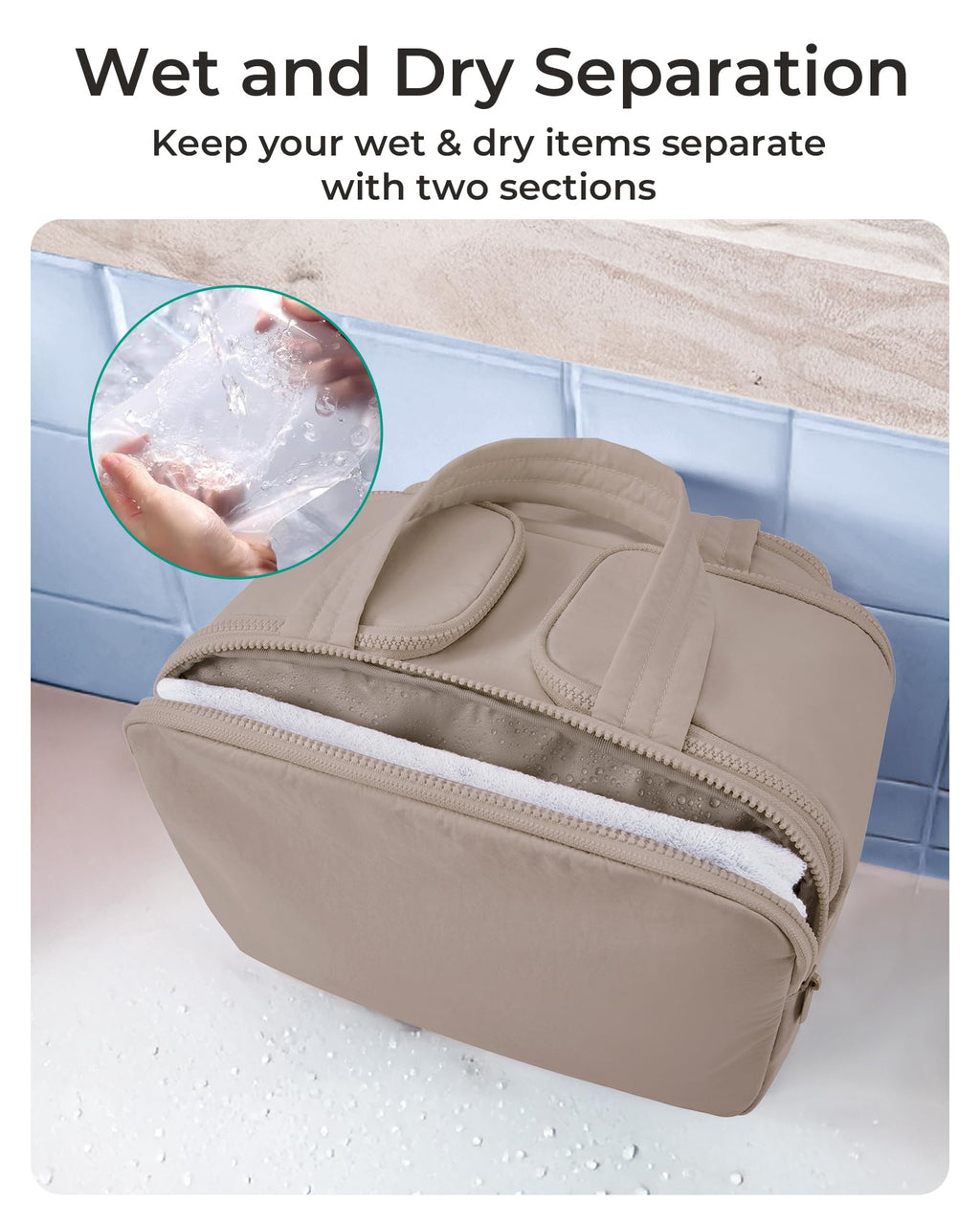 BAGSMART Travel Toiletry Bag, Crush Toiletry Bag for Women, Wide - open Puffy Toiletry Bags for Traveling, Large Travel Cosmetic Makeup Bag Organizer for Accessories,Toiletrie, Grayish Brown - SkinNails&Makeup