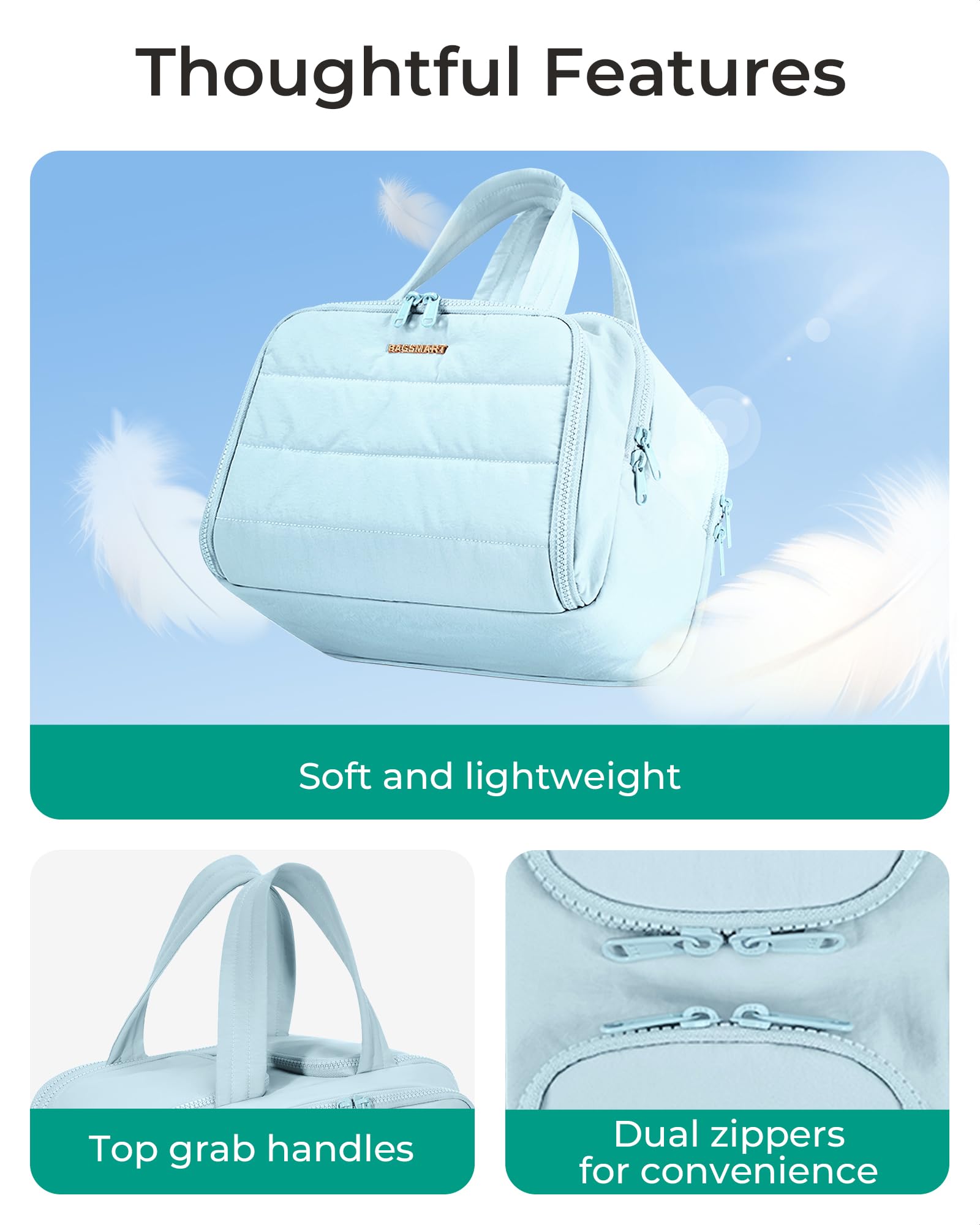 BAGSMART Travel Toiletry Bag, Crush Toiletry Bag for Women, Wide - open Puffy Toiletry Bags for Traveling, Large Travel Cosmetic Makeup Bag Organizer for Accessories,Toiletrie, Blue - SkinNails&Makeup