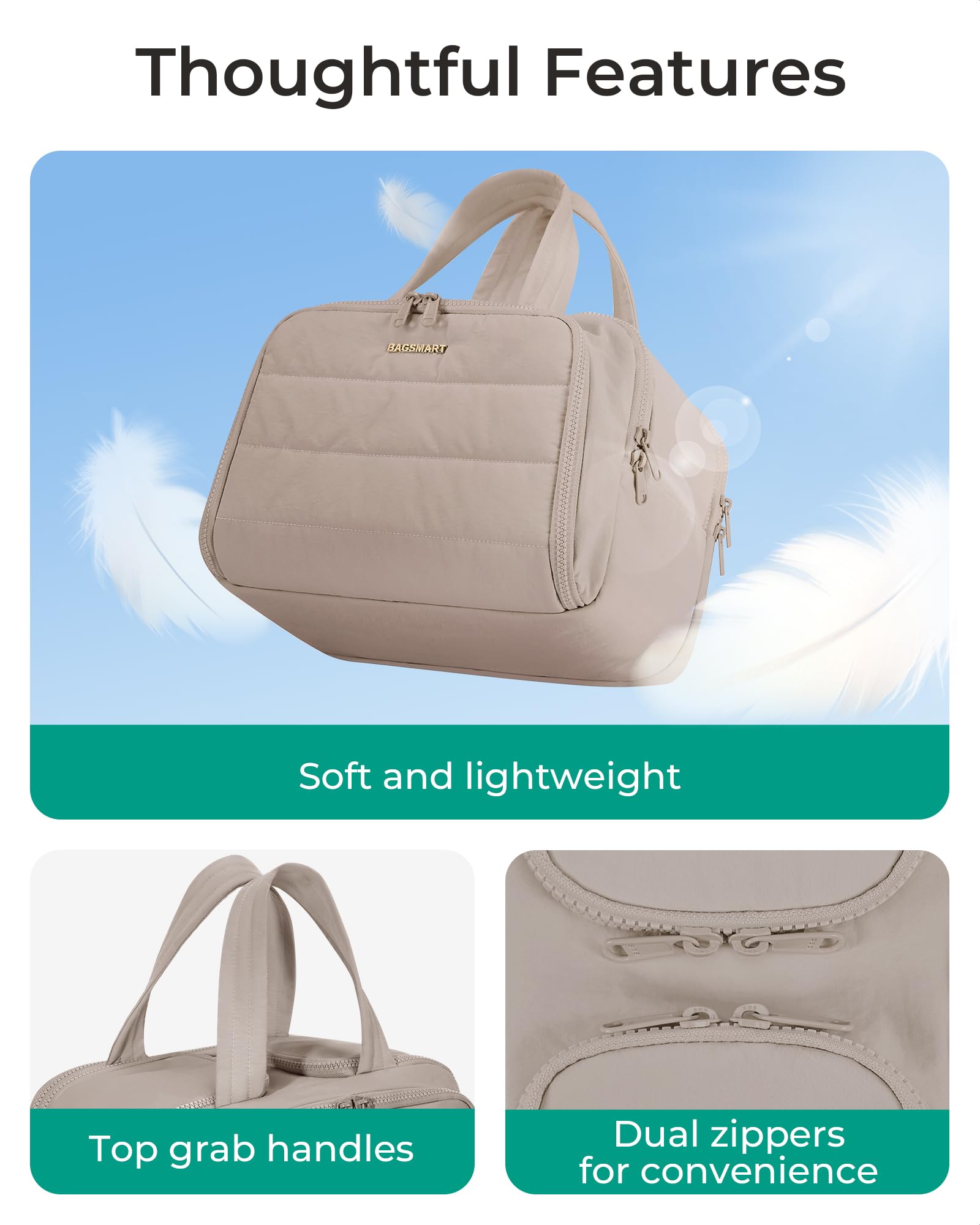 BAGSMART Travel Toiletry Bag, Crush Toiletry Bag for Women, Wide - open Puffy Toiletry Bags for Traveling, Large Travel Cosmetic Makeup Bag Organizer for Accessories,Toiletrie, Grayish Brown - SkinNails&Makeup