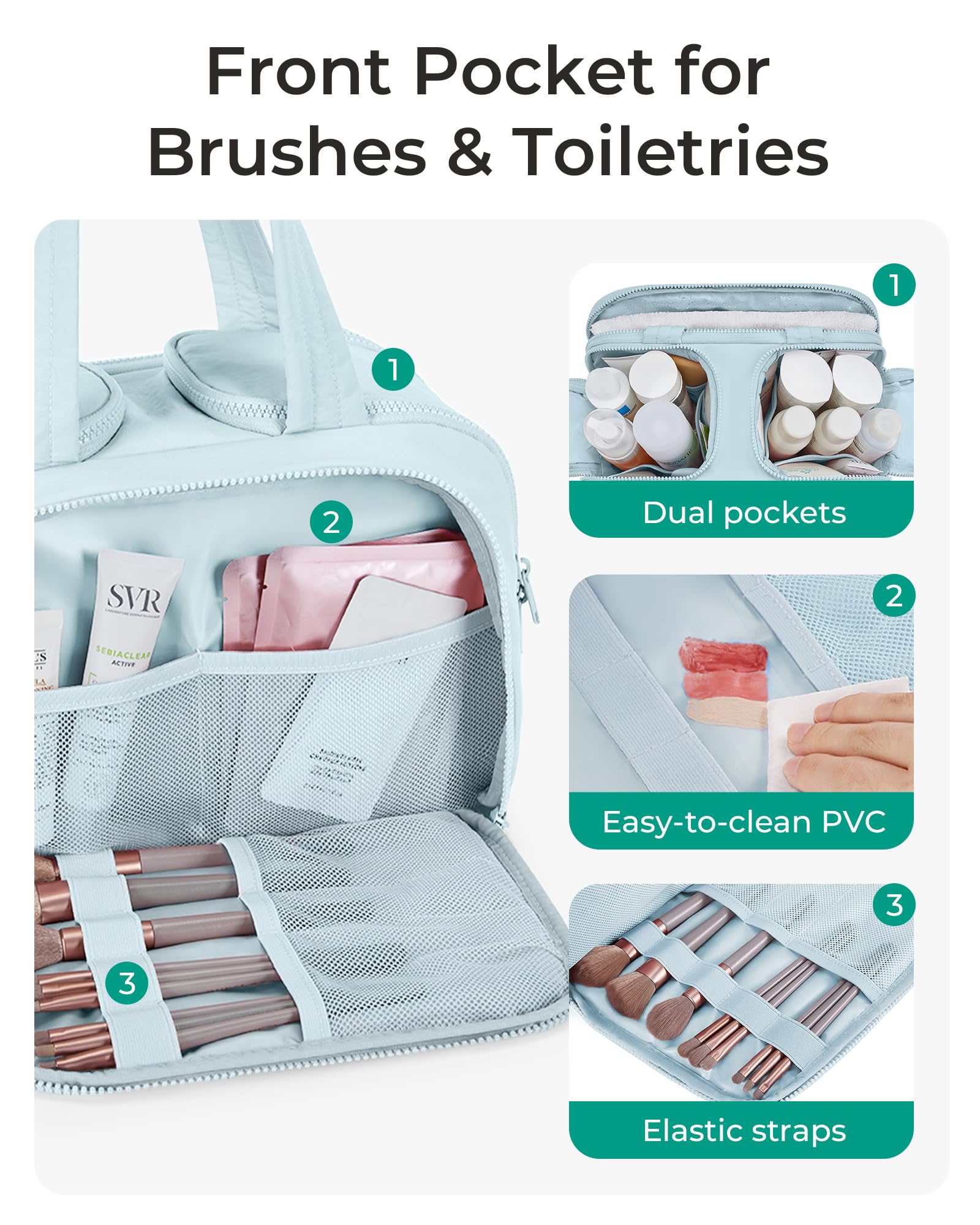 BAGSMART Travel Toiletry Bag, Crush Toiletry Bag for Women, Wide - open Puffy Toiletry Bags for Traveling, Large Travel Cosmetic Makeup Bag Organizer for Accessories,Toiletrie, Blue - SkinNails&Makeup