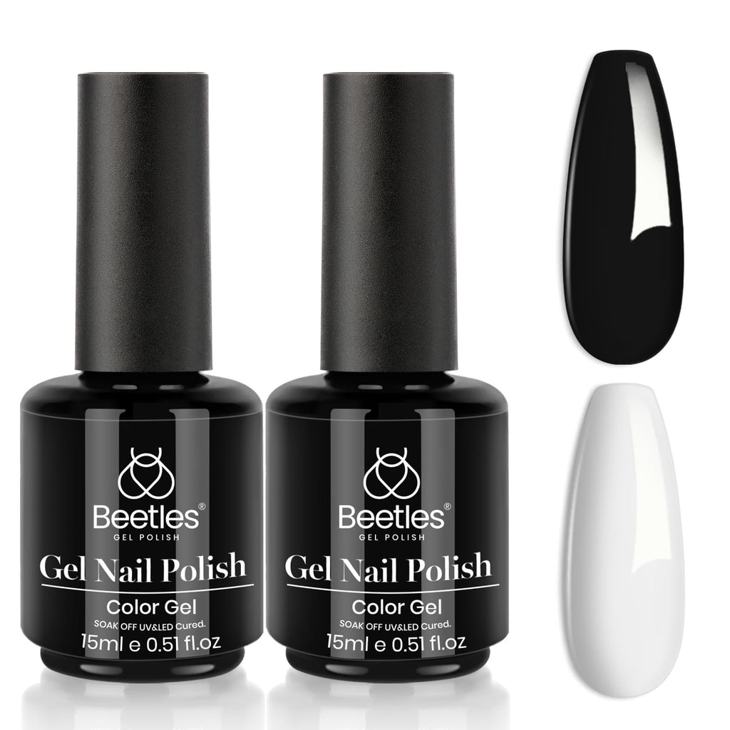 Beetles White Gel Nail Polish Black Gel Polish Kit 2 Pcs 15ml Black And White Polish French Nails Soak Off Led Nails Art Manicure Salon Diy at Home - My Store