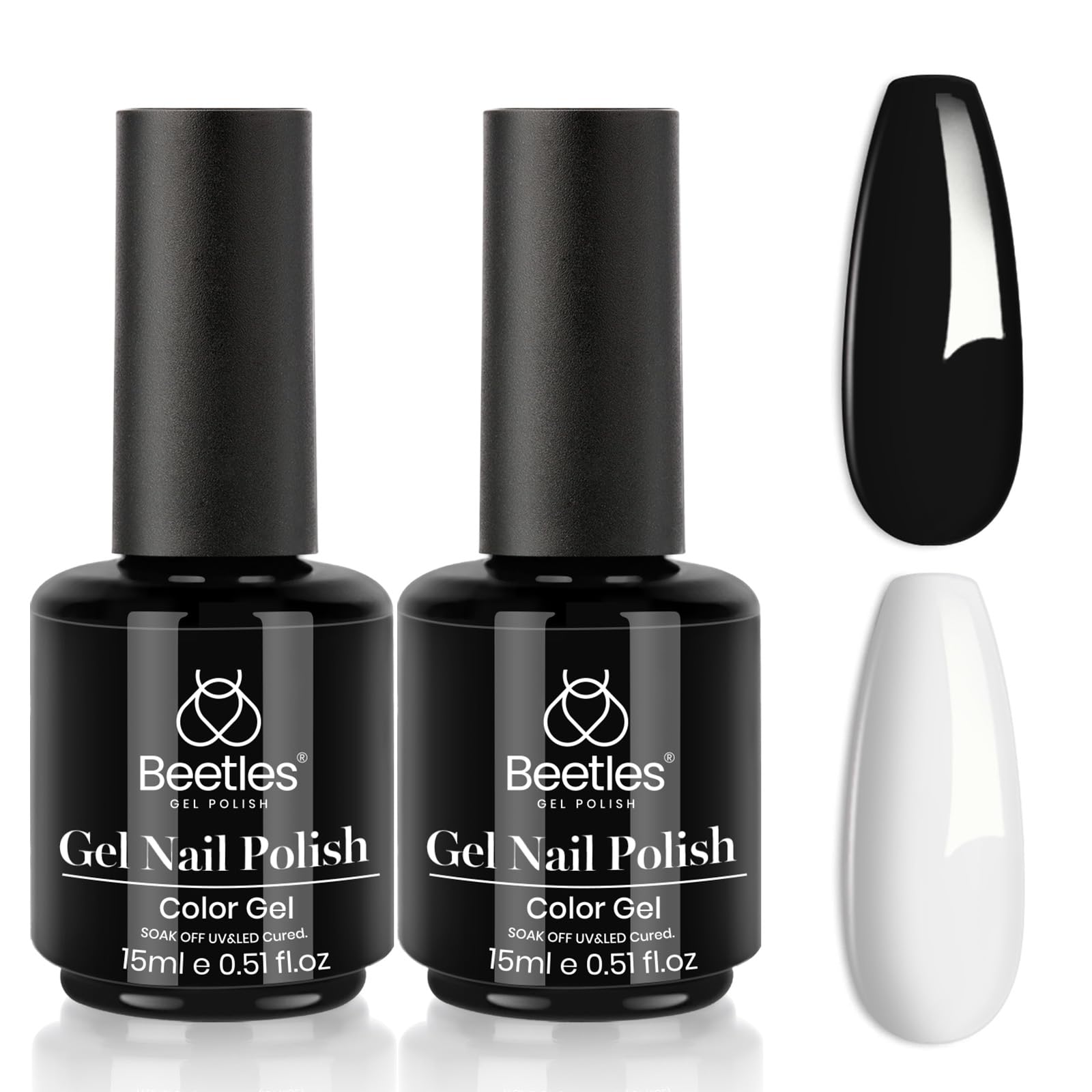 Beetles White Gel Nail Polish Black Gel Polish Kit 2 Pcs 15ml Black And White Polish French Nails Soak Off Led Nails Art Manicure Salon Diy at Home - My Store