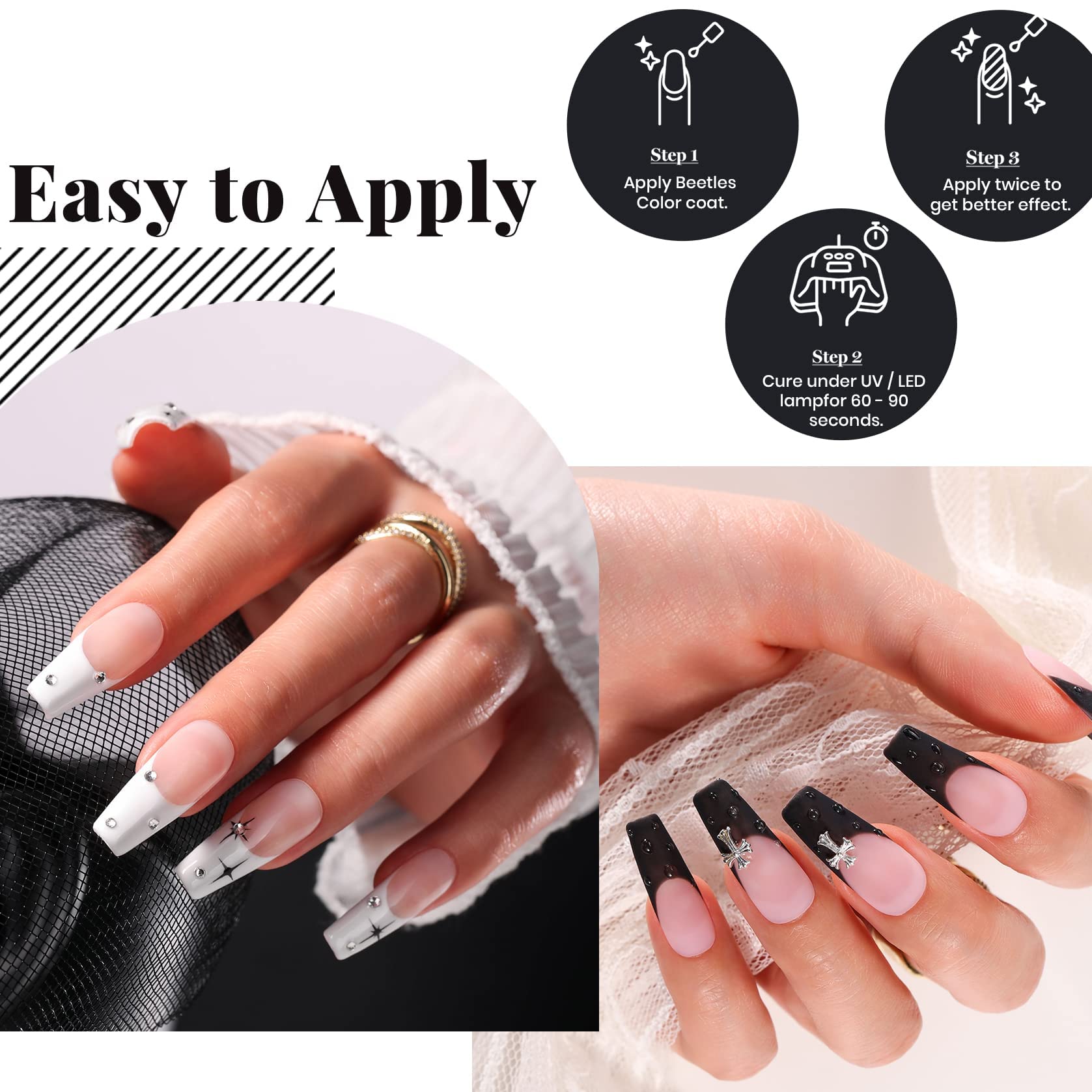 Beetles White Gel Nail Polish Black Gel Polish Kit 2 Pcs 15ml Black And White Polish French Nails Soak Off Led Nails Art Manicure Salon Diy at Home - My Store