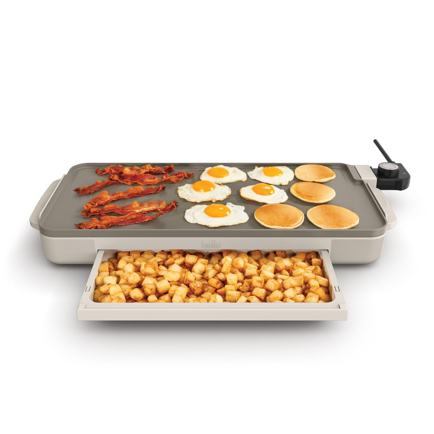 bella 10" x 20" Electric Griddle with Warming Tray, EverGood™ Ceramic Nonstick Coating & Removable Temperature Probe, Dishwasher - Safe Drip Tray & Cool Touch Handles, 1500 Watt, Oatmilk - SkinNails&Makeup