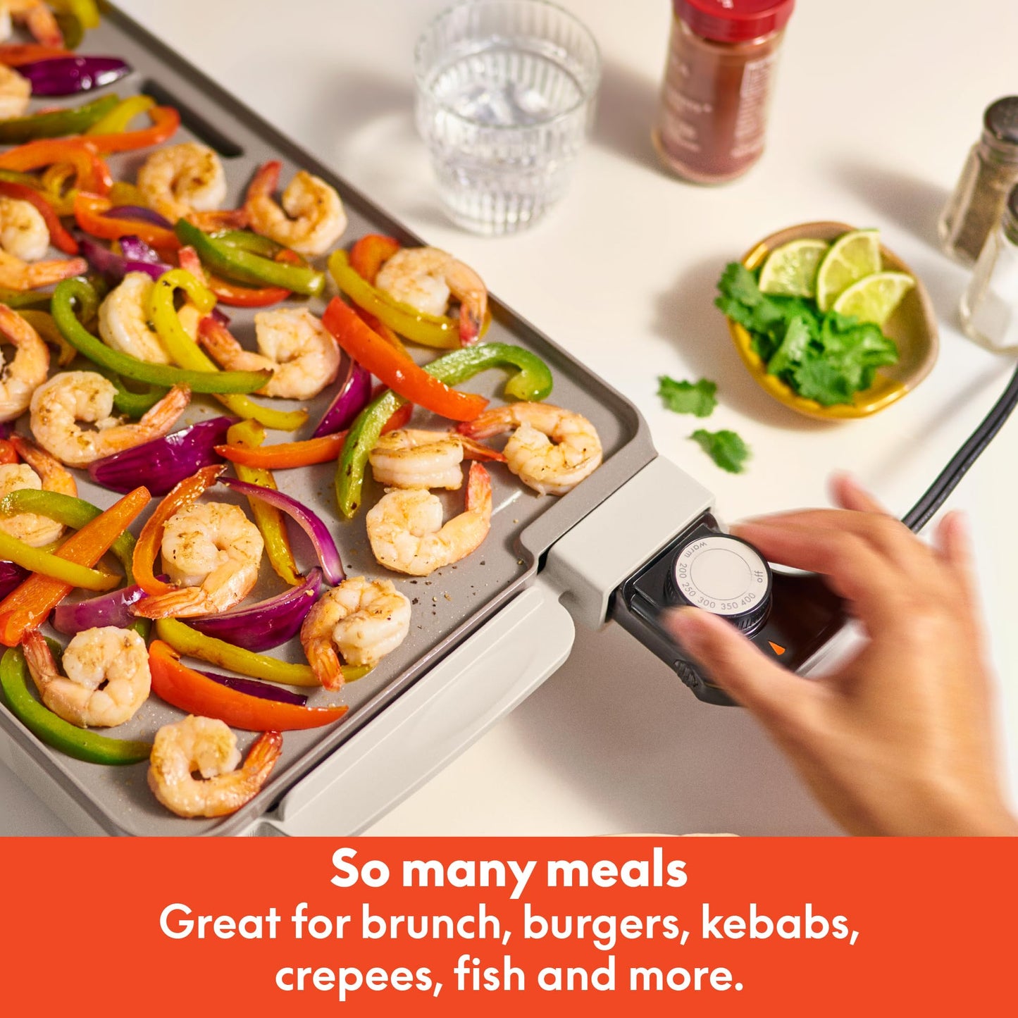 bella 10" x 20" Electric Griddle with Warming Tray, EverGood™ Ceramic Nonstick Coating & Removable Temperature Probe, Dishwasher - Safe Drip Tray & Cool Touch Handles, 1500 Watt, Oatmilk - SkinNails&Makeup