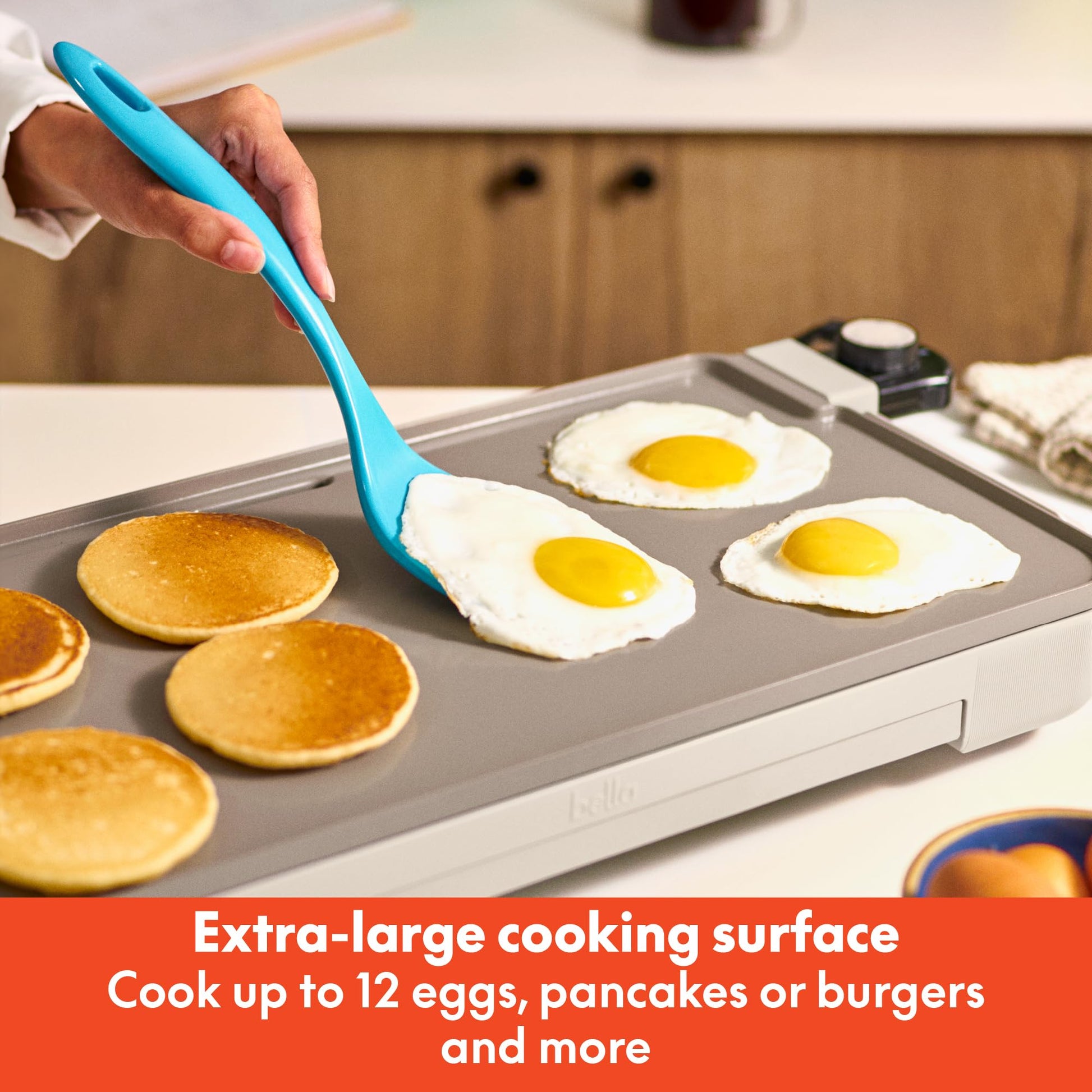bella 10" x 20" Electric Griddle with Warming Tray, EverGood™ Ceramic Nonstick Coating & Removable Temperature Probe, Dishwasher - Safe Drip Tray & Cool Touch Handles, 1500 Watt, Oatmilk - SkinNails&Makeup