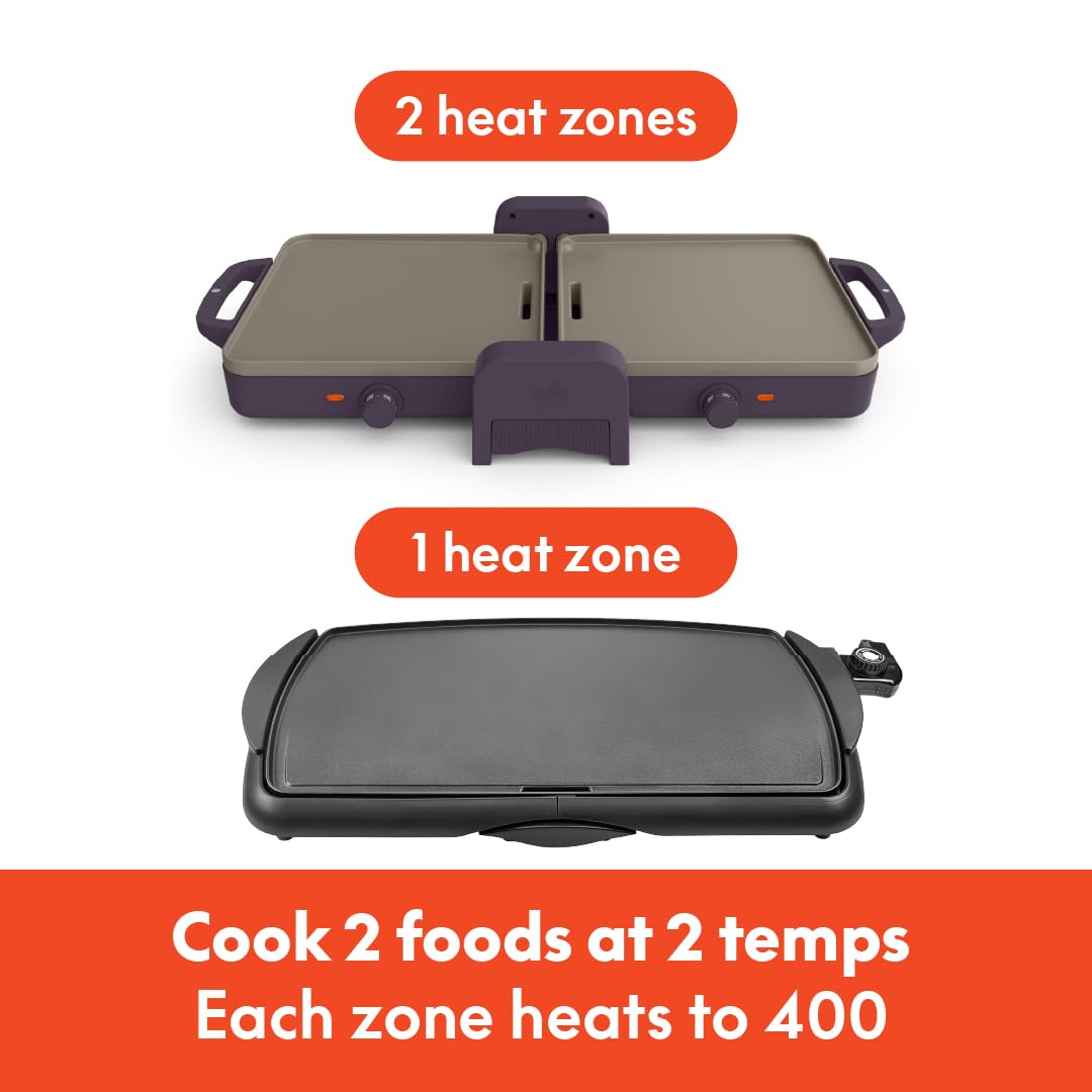 bella 10"x 20" Ceramic Fold - n - Store Dual Temp Griddle, Fits - anywhere Kitchenware, EverGood Ceramic Nonstick Coating, 2 Temperature Zones up to 400°F, Dishwasher Safe Drip Tray, 1500 Watt, Plum - SkinNails&Makeup