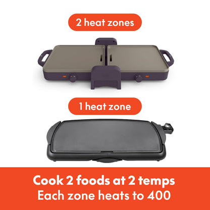 bella 10"x 20" Ceramic Fold - n - Store Dual Temp Griddle, Fits - anywhere Kitchenware, EverGood Ceramic Nonstick Coating, 2 Temperature Zones up to 400°F, Dishwasher Safe Drip Tray, 1500 Watt, Plum - SkinNails&Makeup