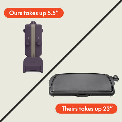 bella 10"x 20" Ceramic Fold - n - Store Dual Temp Griddle, Fits - anywhere Kitchenware, EverGood Ceramic Nonstick Coating, 2 Temperature Zones up to 400°F, Dishwasher Safe Drip Tray, 1500 Watt, Plum - SkinNails&Makeup