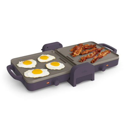 bella 10"x 20" Ceramic Fold - n - Store Dual Temp Griddle, Fits - anywhere Kitchenware, EverGood Ceramic Nonstick Coating, 2 Temperature Zones up to 400°F, Dishwasher Safe Drip Tray, 1500 Watt, Plum - SkinNails&Makeup