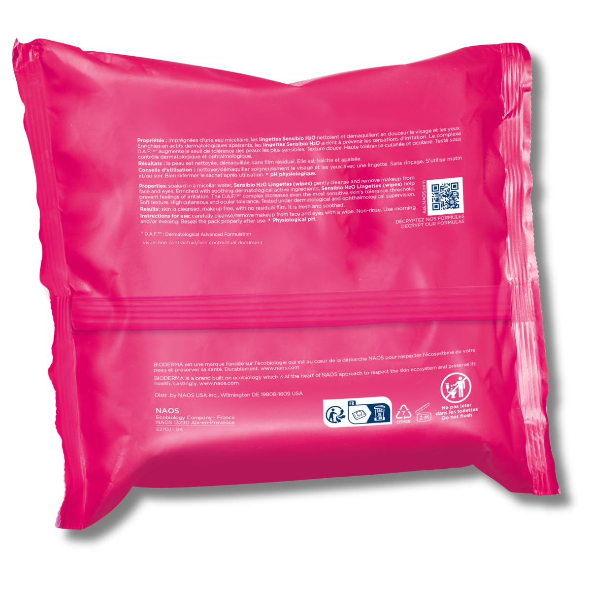 Bioderma Sensibio H2O Makeup Wipes, Cleansing and Makeup Removing, Skin Soothing for Sensitive Skin, 25 Wipes - SkinNails&Makeup