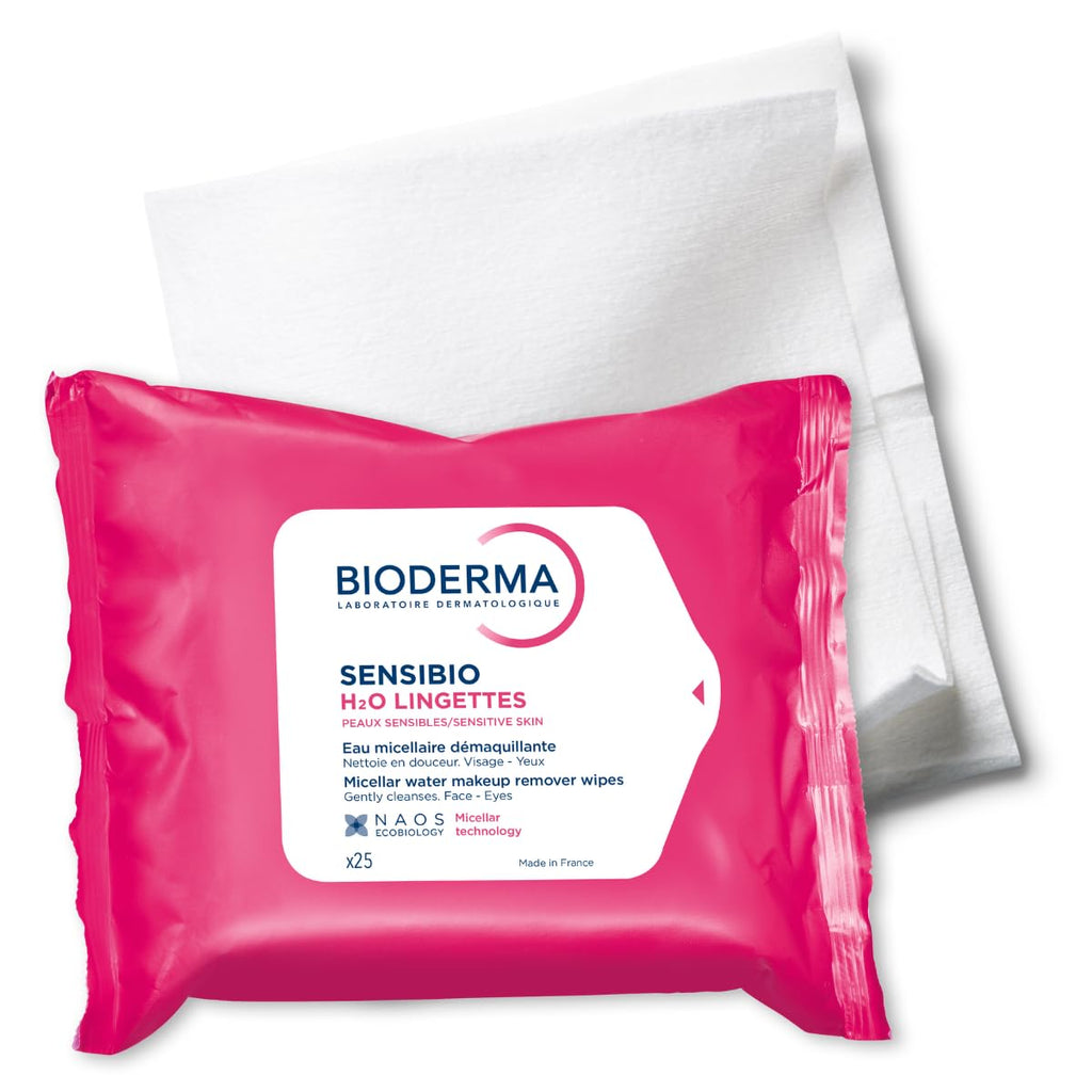 Bioderma Sensibio H2O Makeup Wipes, Cleansing and Makeup Removing, Skin Soothing for Sensitive Skin, 25 Wipes - SkinNails&Makeup