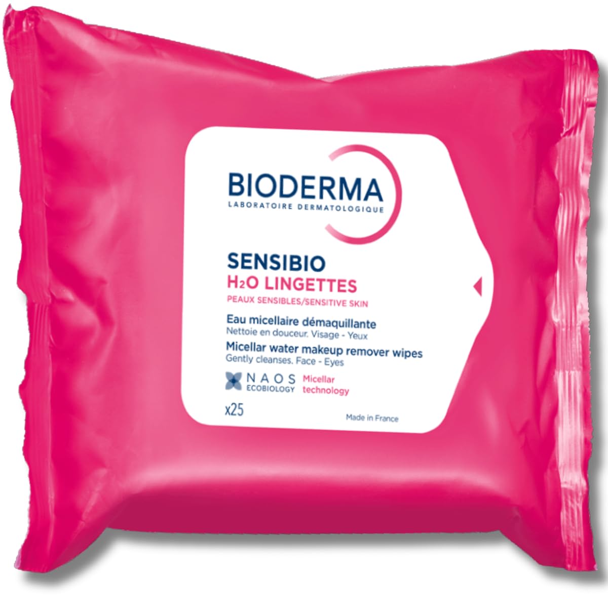 Bioderma Sensibio H2O Makeup Wipes, Cleansing and Makeup Removing, Skin Soothing for Sensitive Skin, 25 Wipes - SkinNails&Makeup