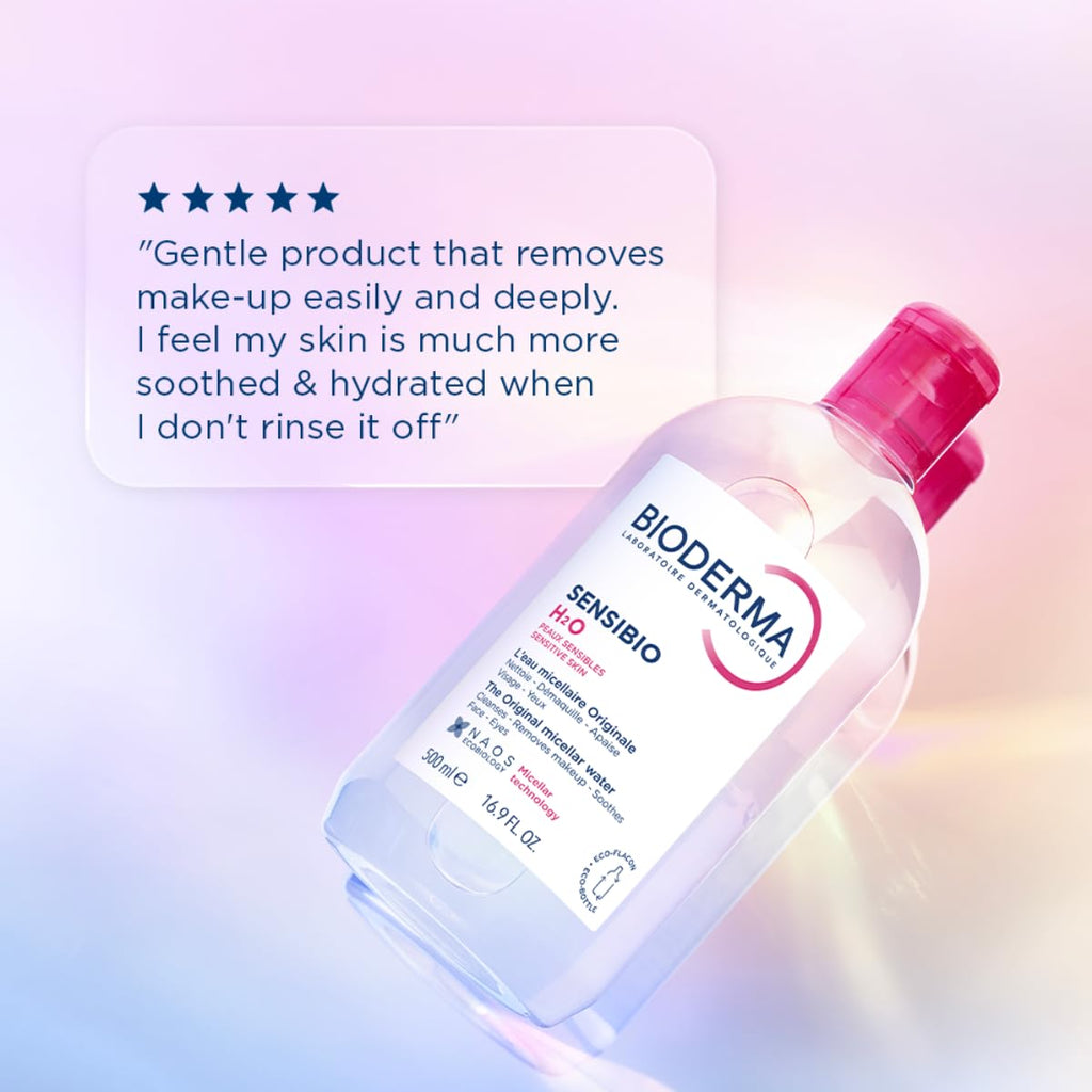 Bioderma Sensibio H2O, Micellar Water, Travel Size Makeup Remover Cleanser, Gentle for Skin, Fragrance - Free & Alcohol - Free, Gentle Face Cleanser for Sensitive Skin, 3.4 Fl Oz - SkinNails&Makeup