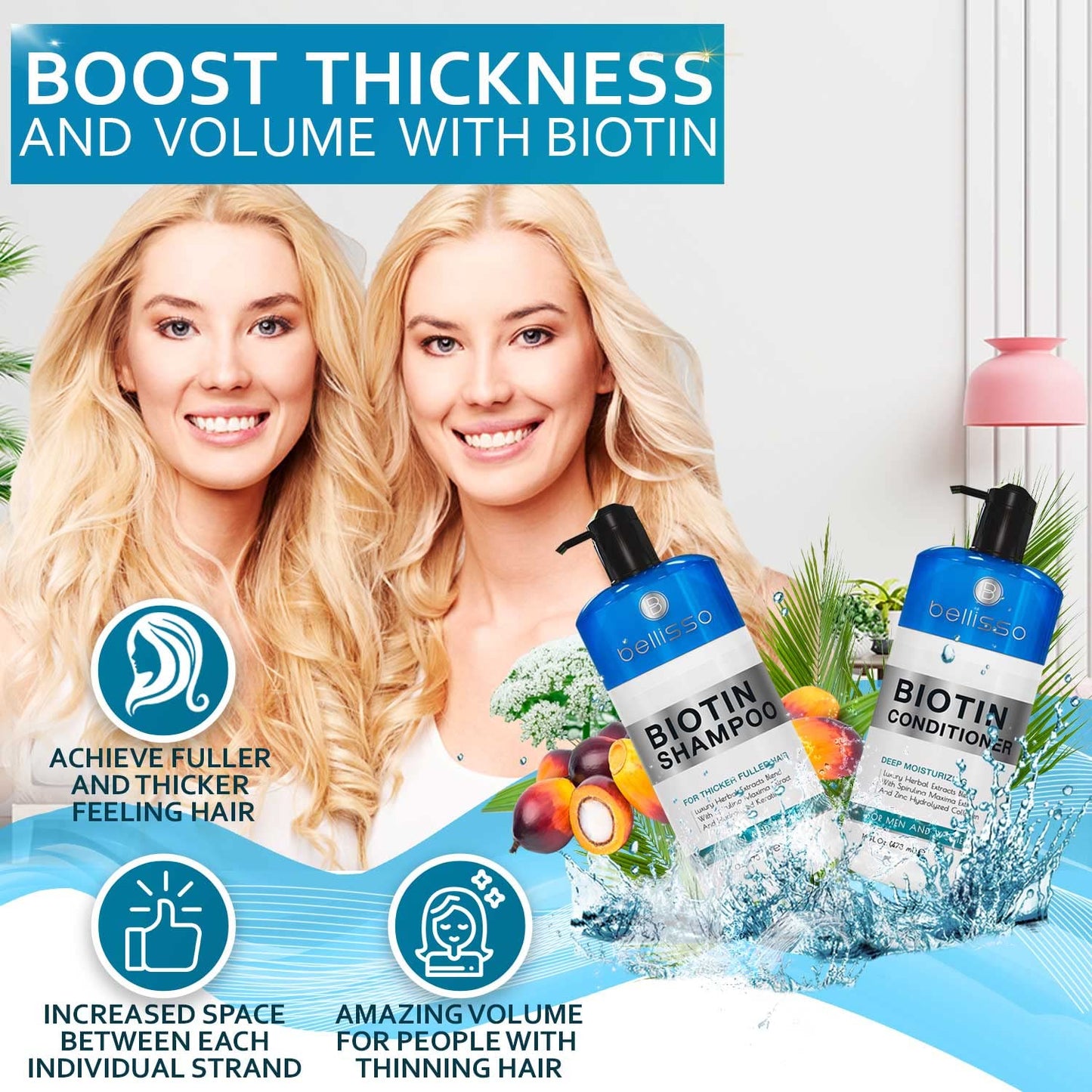 Biotin Shampoo and Conditioner Set - Sulfate and Paraben Free Treatment for Men and Women - Hair Thickening Volumizing Products to Help Boost Thinning Hair with Added Keratin - SkinNails&Makeup