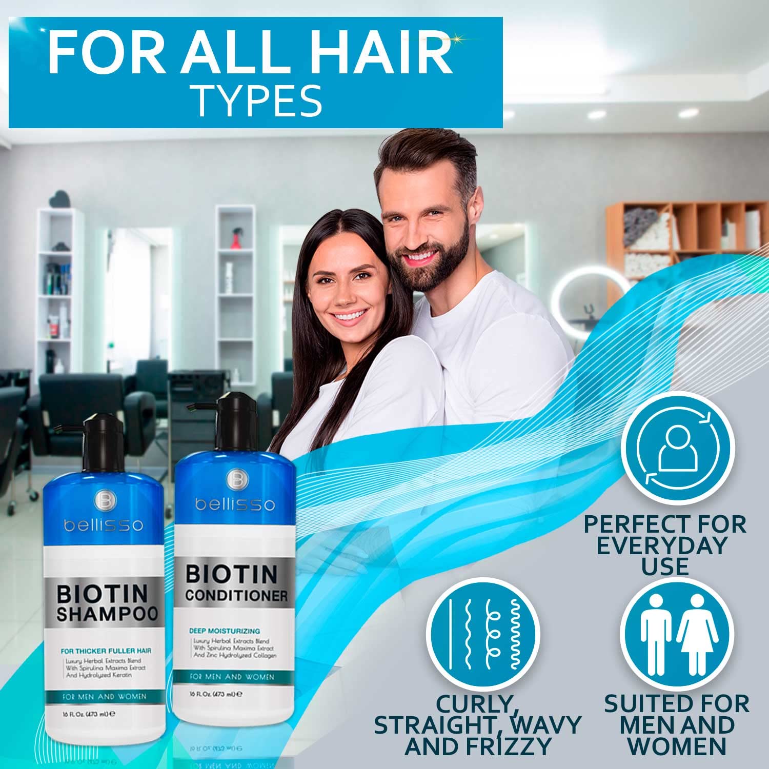Biotin Shampoo and Conditioner Set - Sulfate and Paraben Free Treatment for Men and Women - Hair Thickening Volumizing Products to Help Boost Thinning Hair with Added Keratin - SkinNails&Makeup