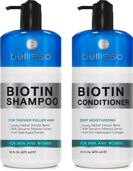 Biotin Shampoo and Conditioner Set - Sulfate and Paraben Free Treatment for Men and Women - Hair Thickening Volumizing Products to Help Boost Thinning Hair with Added Keratin - SkinNails&Makeup