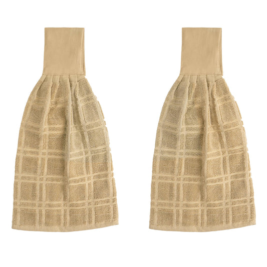 Blue Needles Hanging Kitchen Towels - Beige 100% Cotton Solid Kitchen Tie Towel, Set of 2 Hand Dish Cloth with Hanging Loops 9 x 17 Inches, Absorbent, Super Soft, and Fast Drying Home Essential - SkinNails&Makeup