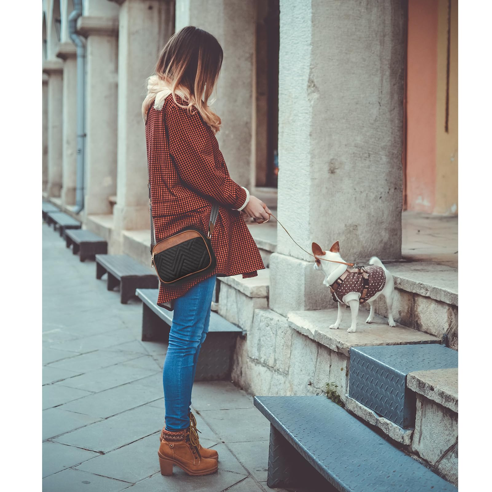 BOSTANTEN Quilted Crossbody Bags for Women Vegan Leather Purses Small Shoulder Handbags with Wide Strap Black with Brown - SkinNails&Makeup