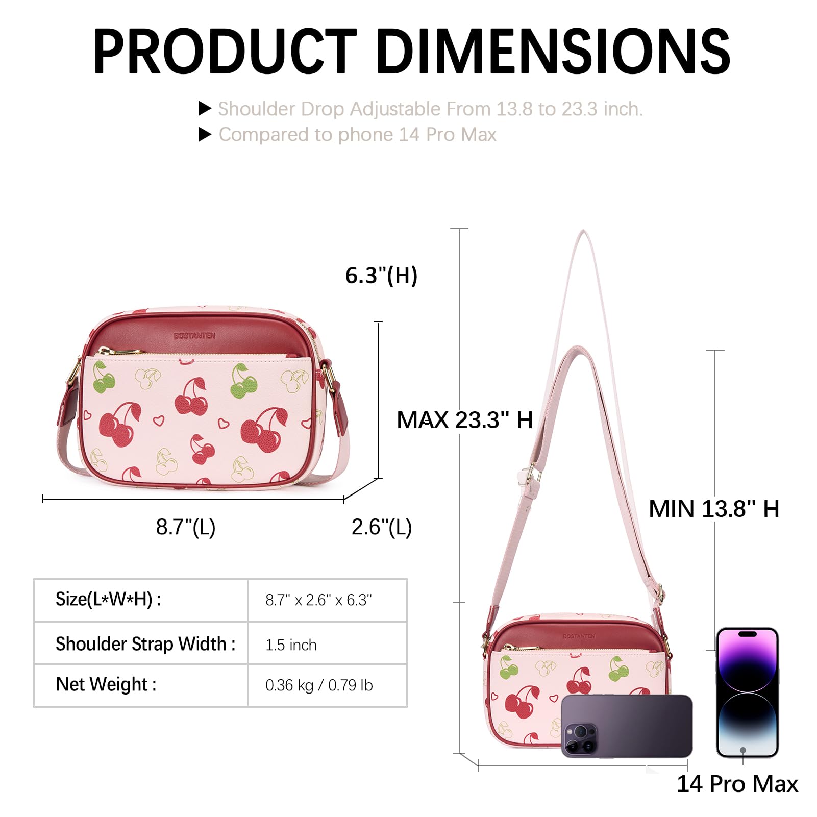 BOSTANTEN Quilted Crossbody Bags for Women Vegan Leather Purses Small Shoulder Handbags with Wide Strap Cherry - SkinNails&Makeup