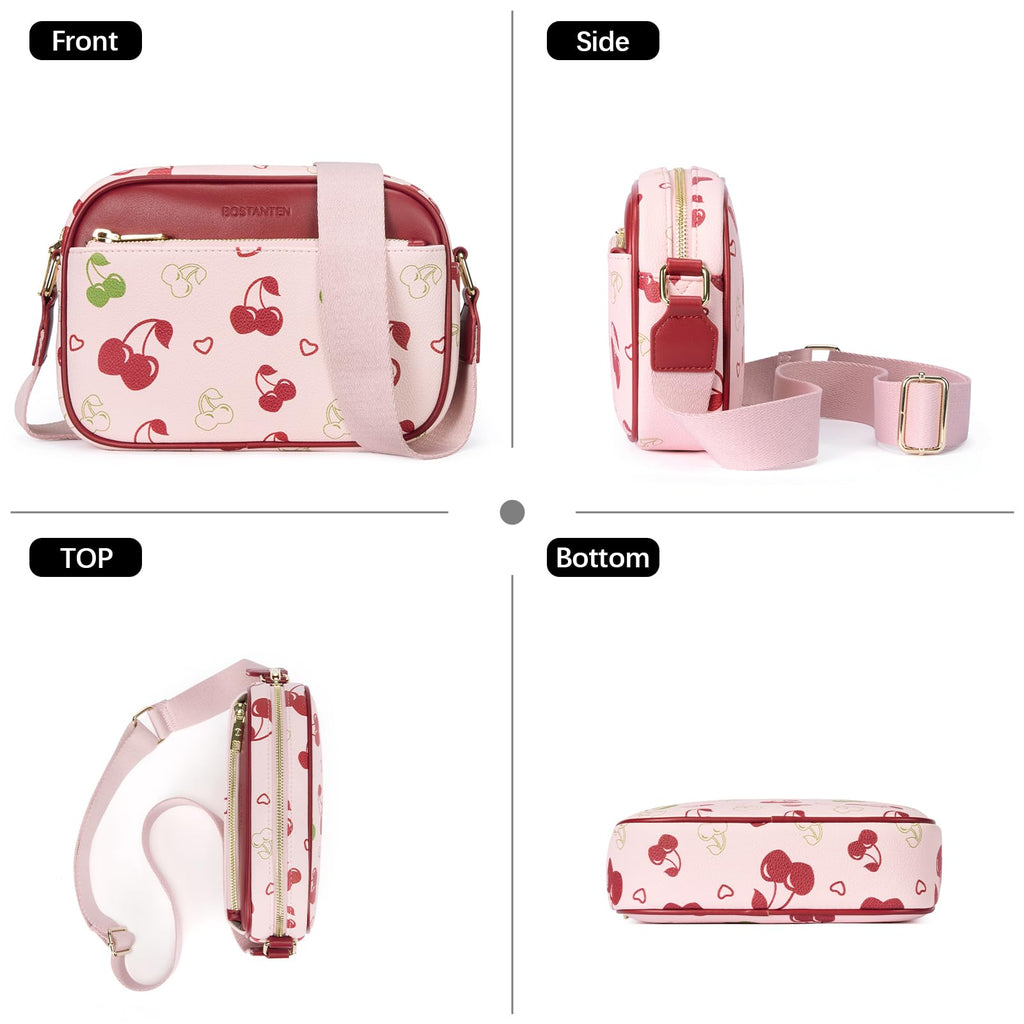 BOSTANTEN Quilted Crossbody Bags for Women Vegan Leather Purses Small Shoulder Handbags with Wide Strap Cherry - SkinNails&Makeup