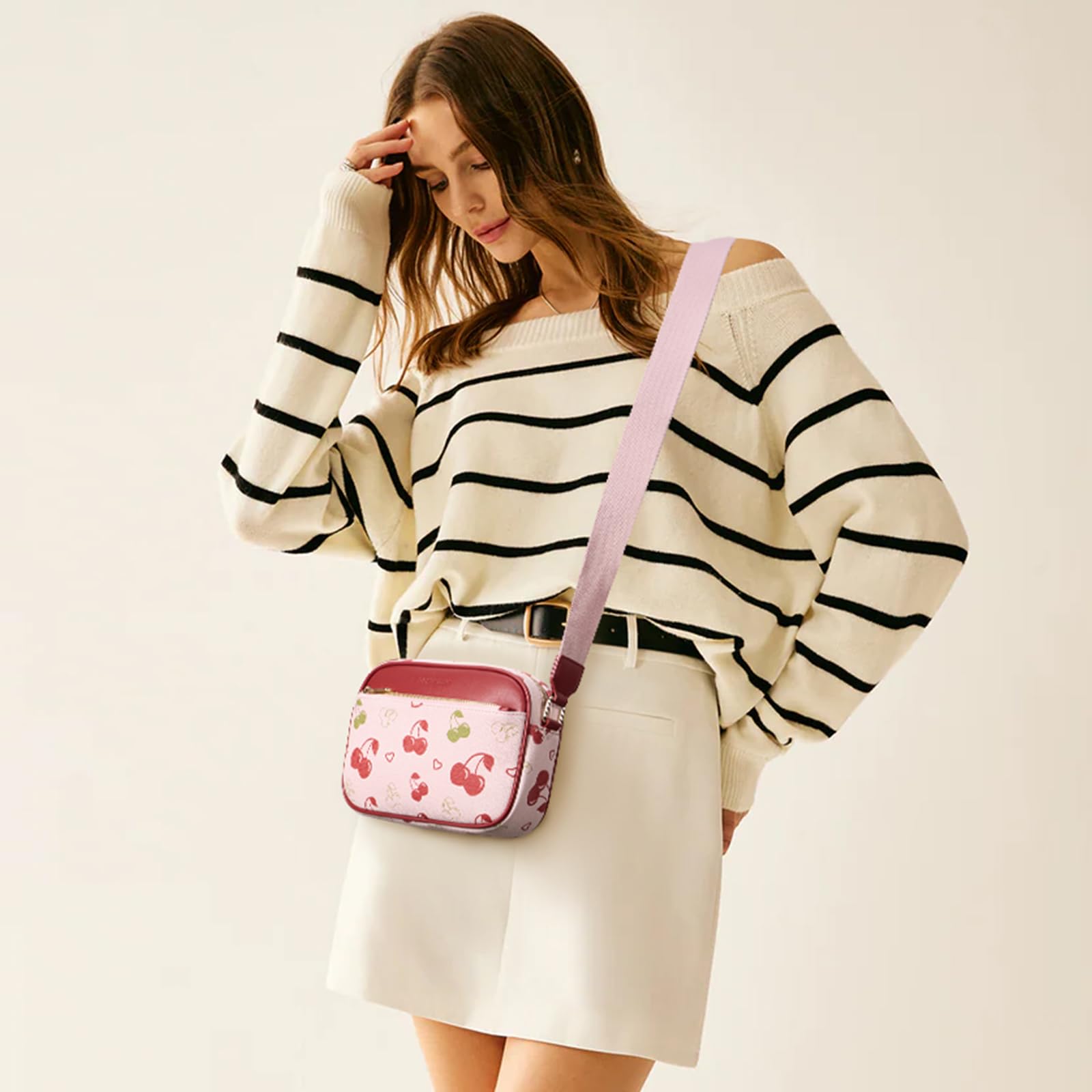 BOSTANTEN Quilted Crossbody Bags for Women Vegan Leather Purses Small Shoulder Handbags with Wide Strap Cherry - SkinNails&Makeup