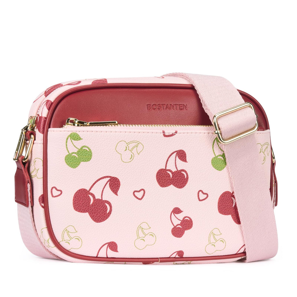 BOSTANTEN Quilted Crossbody Bags for Women Vegan Leather Purses Small Shoulder Handbags with Wide Strap Cherry - SkinNails&Makeup