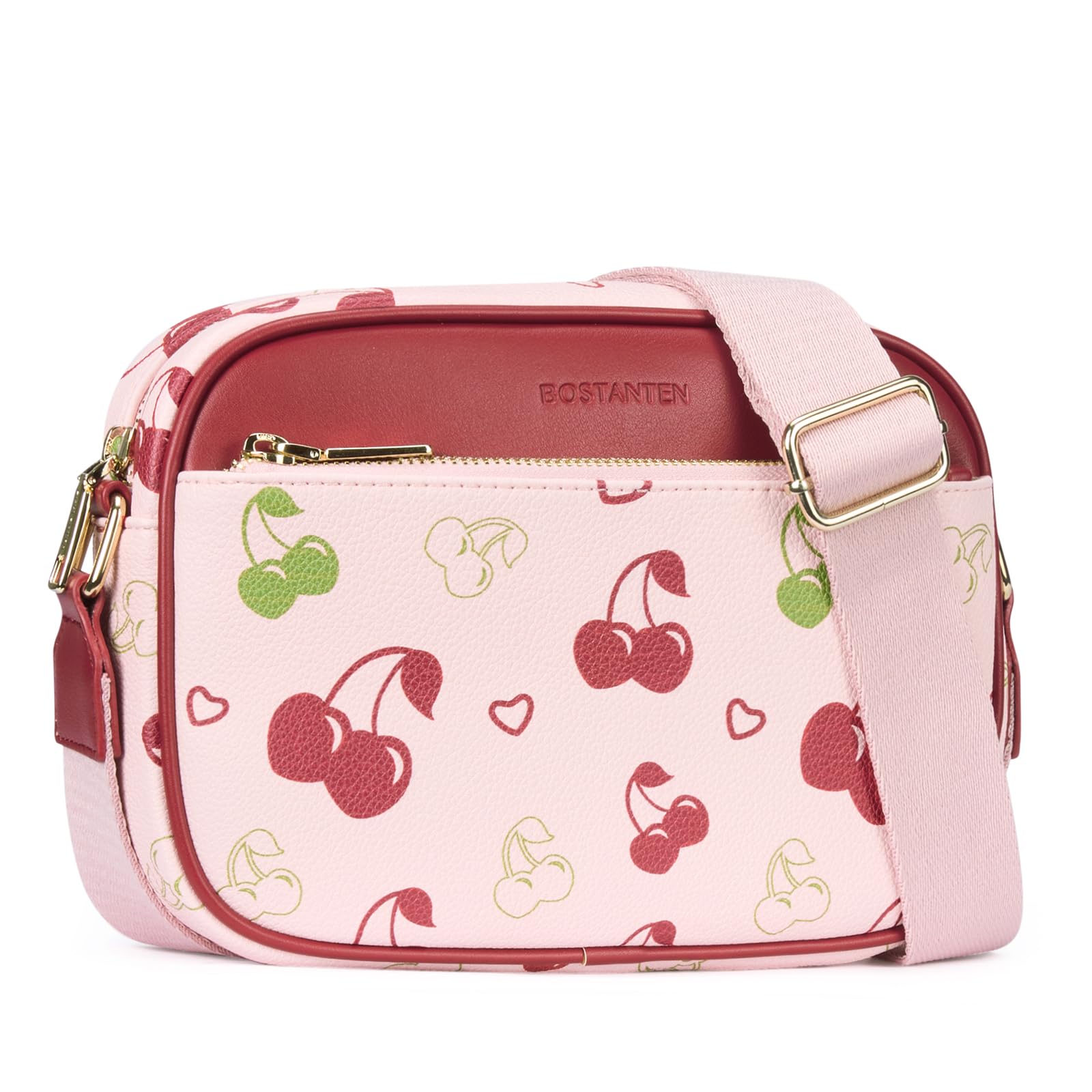 BOSTANTEN Quilted Crossbody Bags for Women Vegan Leather Purses Small Shoulder Handbags with Wide Strap Cherry - SkinNails&Makeup