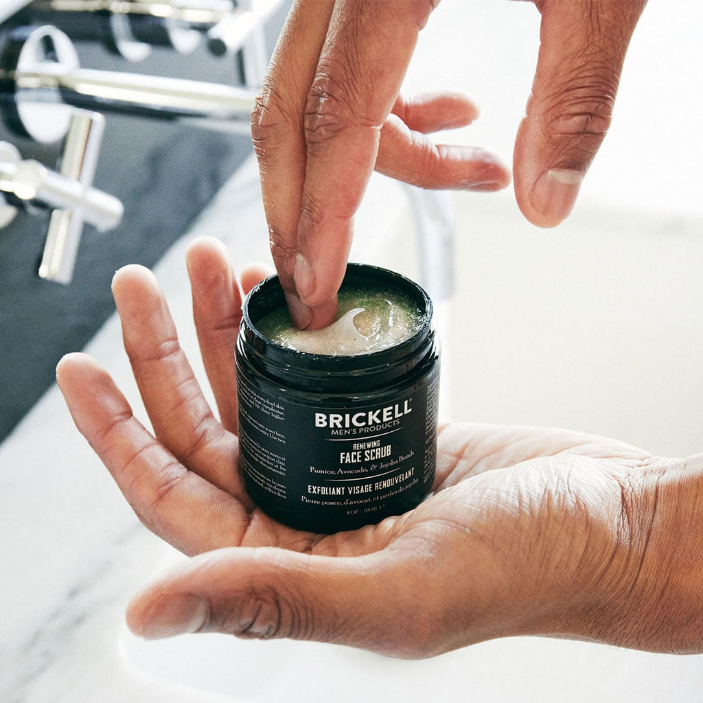 Brickell Men's Renewing Face Scrub for Men, Natural and Organic Deep Exfoliating Facial Scrub Formulated with Jojoba Beads, Coffee Extract and Pumice, 4 Ounce, Scented - SkinNails&Makeup