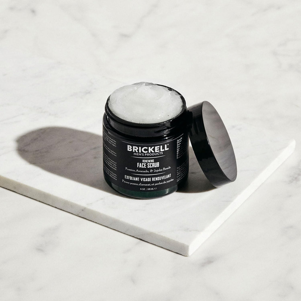 Brickell Men's Renewing Face Scrub for Men, Natural and Organic Deep Exfoliating Facial Scrub Formulated with Jojoba Beads, Coffee Extract and Pumice, 4 Ounce, Scented - SkinNails&Makeup