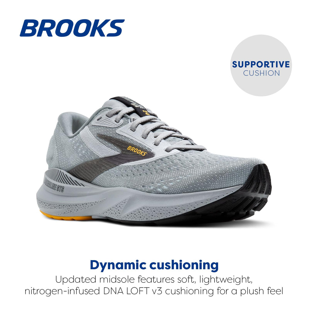 Brooks Men’s Adrenaline GTS 24 Supportive Running Shoe - Alloy/White/Gold Fusion - 11.5 Medium - SkinNails&Makeup