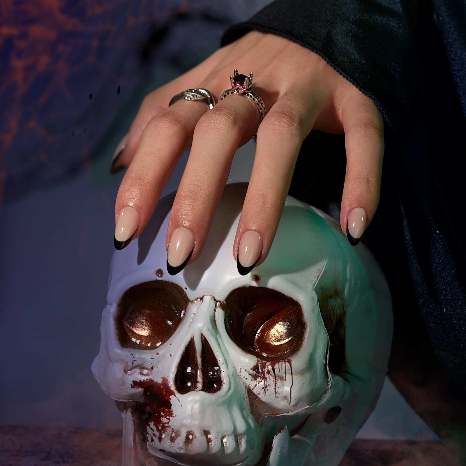 BTArtbox French Tip Press On Nails Almond - Black Press on Nails Short, Glue On Nails for Women Gift, Supremely Fit Natural Reusable Stick On Nails in 16 Sizes - 32 Fake Nails Kit, Black French - My Store