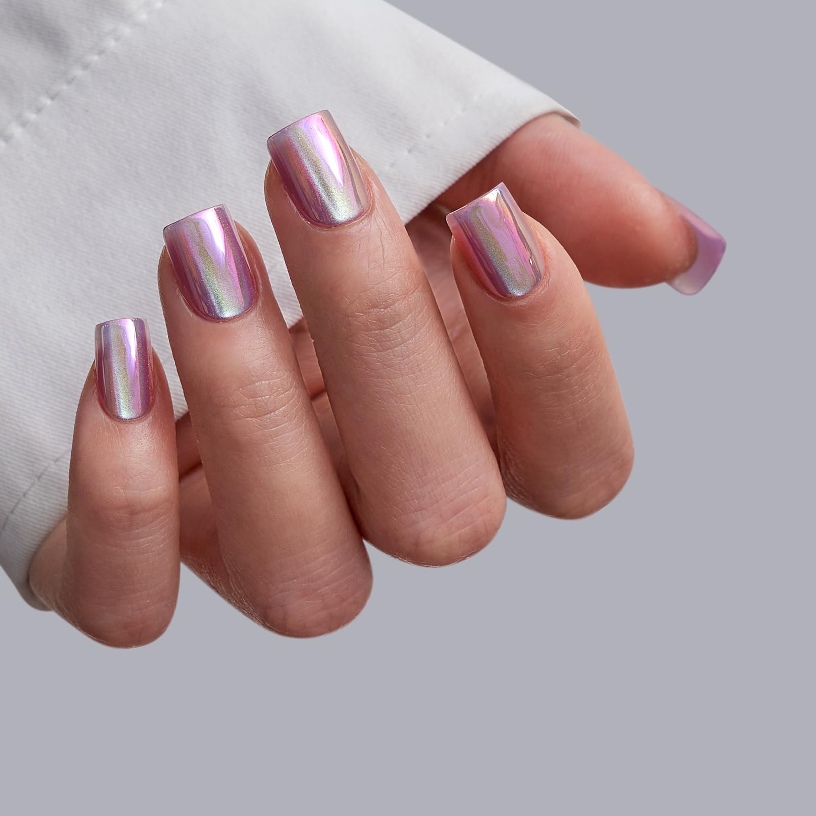 BTArtbox Press On Nails Short - Chrome Cat Eye Square Press On Nails with Glue for Women, Opaque Soft Gel Glue On Nails in 16 Sizes - 32 Stick On Nails Kit, Glass Ocean - My Store