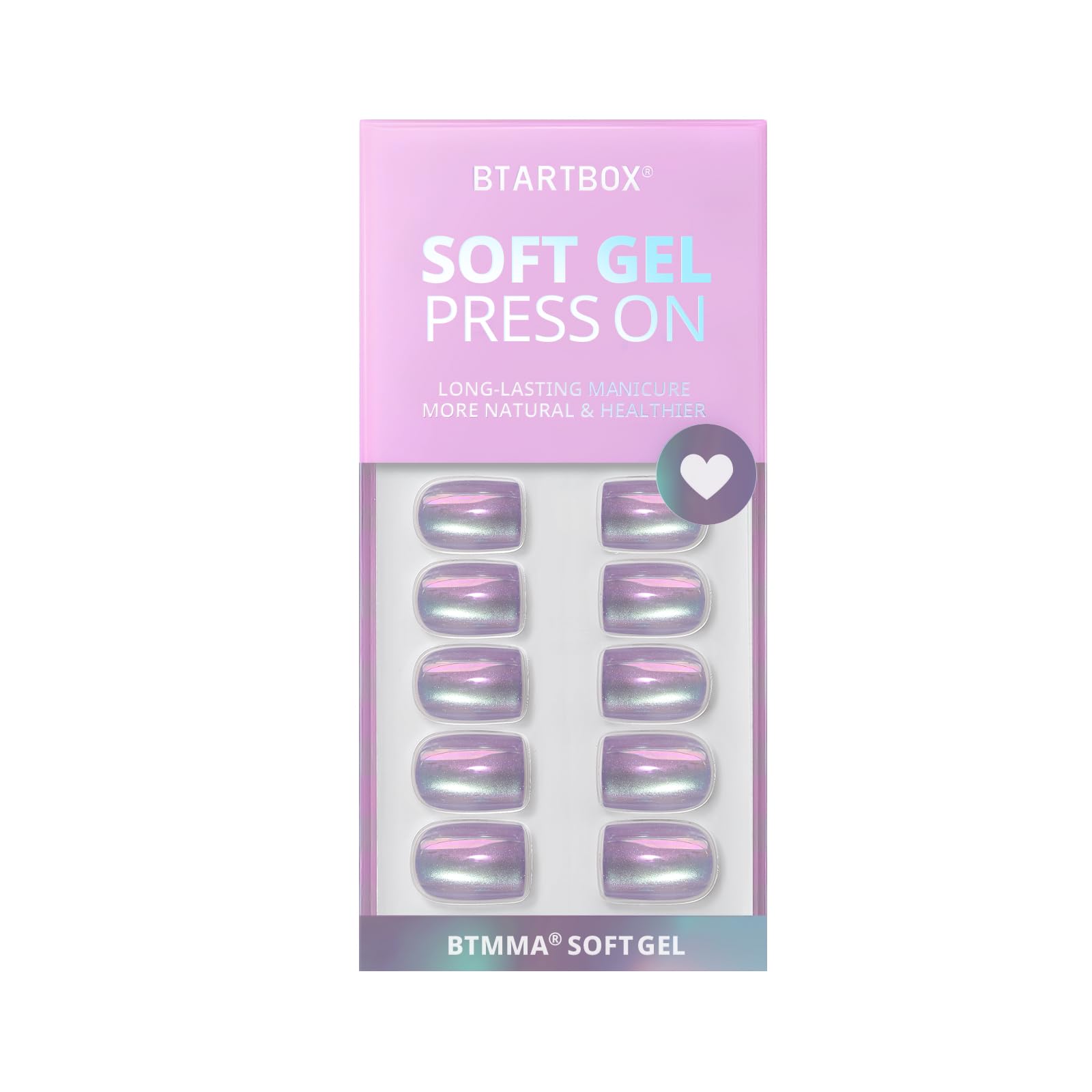 BTArtbox Press On Nails Short - Chrome Cat Eye Square Press On Nails with Glue for Women, Opaque Soft Gel Glue On Nails in 16 Sizes - 32 Stick On Nails Kit, Glass Ocean - My Store