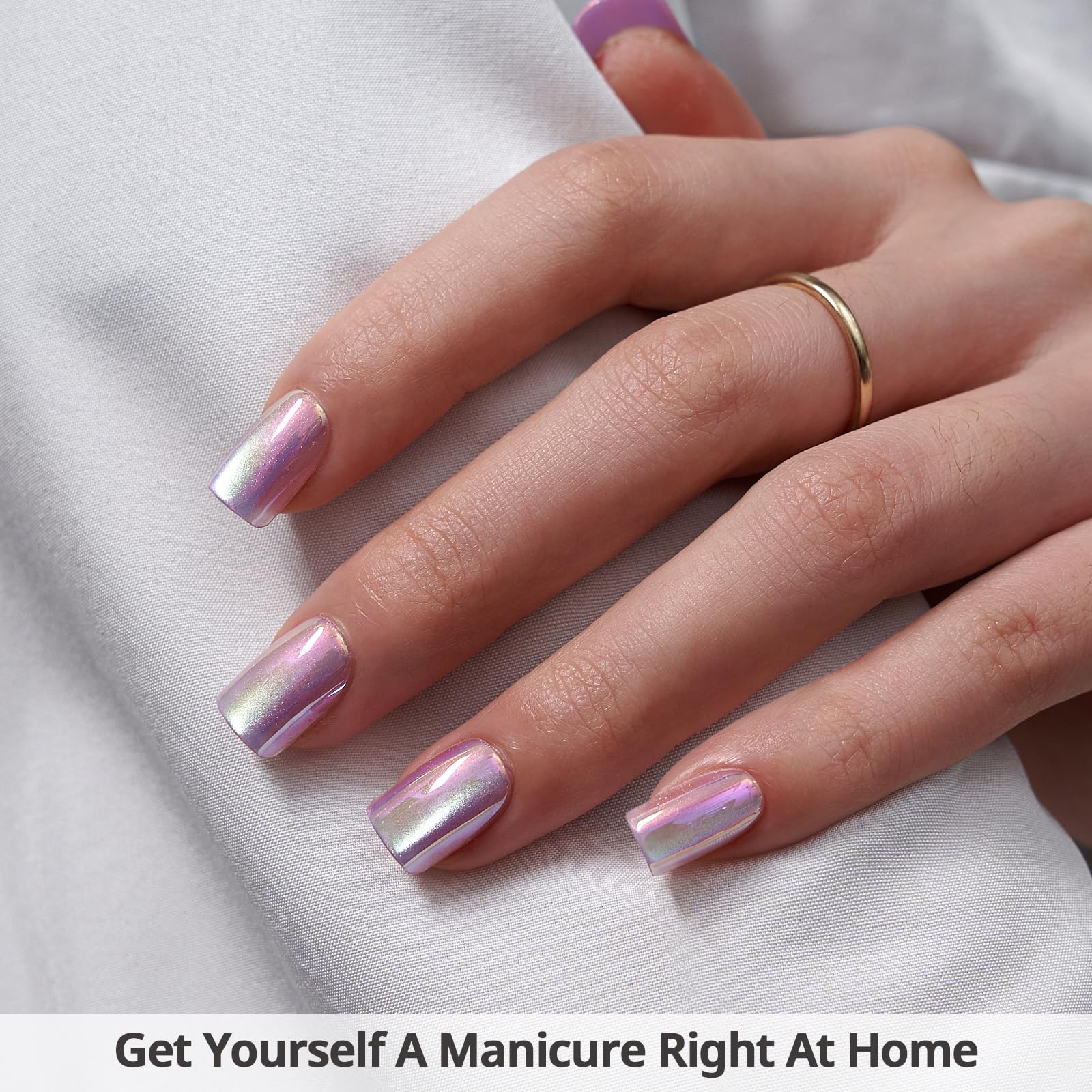 BTArtbox Press On Nails Short - Chrome Cat Eye Square Press On Nails with Glue for Women, Opaque Soft Gel Glue On Nails in 16 Sizes - 32 Stick On Nails Kit, Glass Ocean - My Store