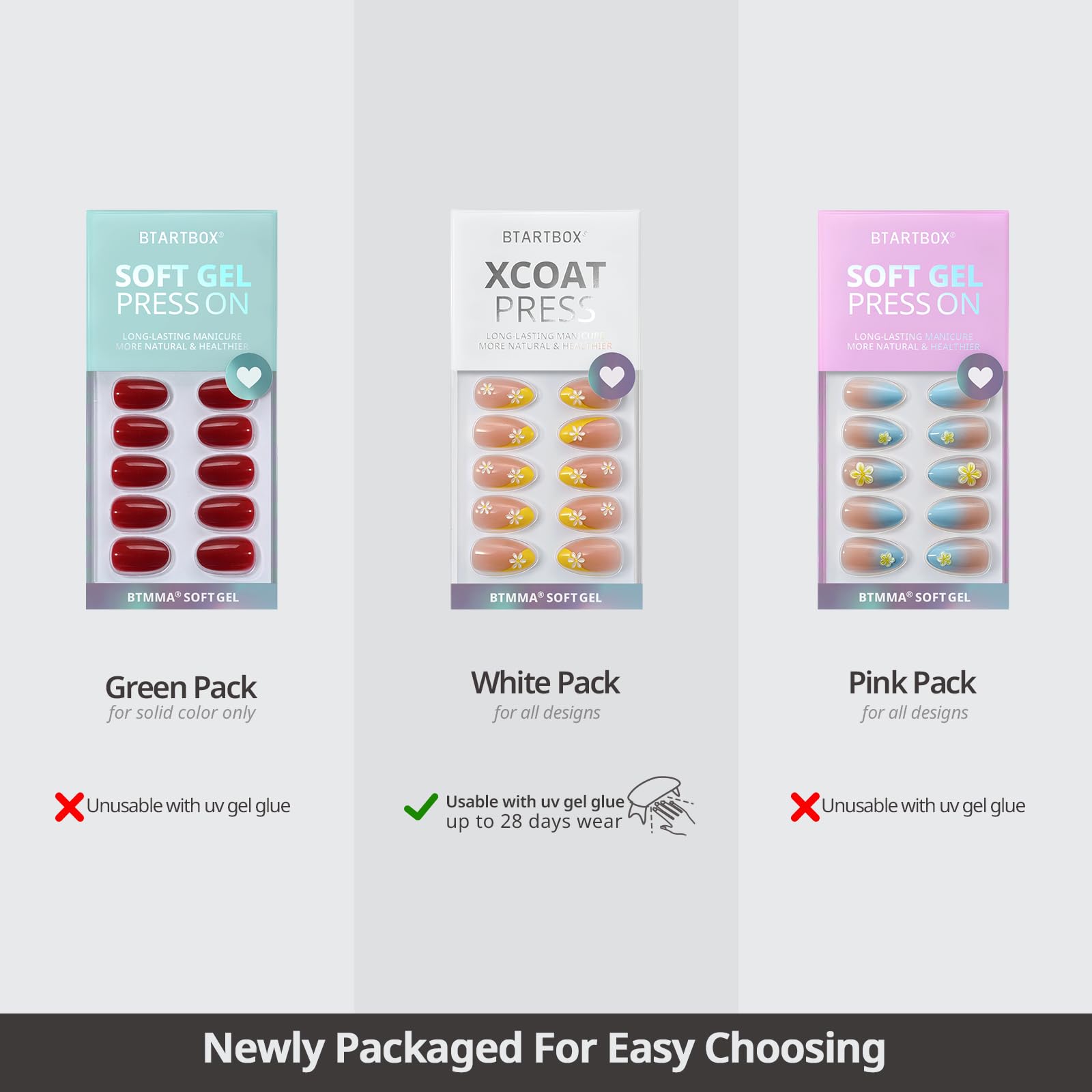 BTArtbox Press On Nails Short Ombre - Flower Almond Press On Nails with Glue for Women, Opaque Soft Gel Glue On Nails in 16 Sizes - 32 Stick On Nails Kit, Garden Party - My Store