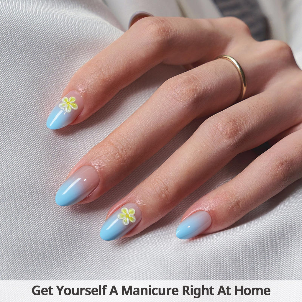 BTArtbox Press On Nails Short Ombre - Flower Almond Press On Nails with Glue for Women, Opaque Soft Gel Glue On Nails in 16 Sizes - 32 Stick On Nails Kit, Garden Party - My Store